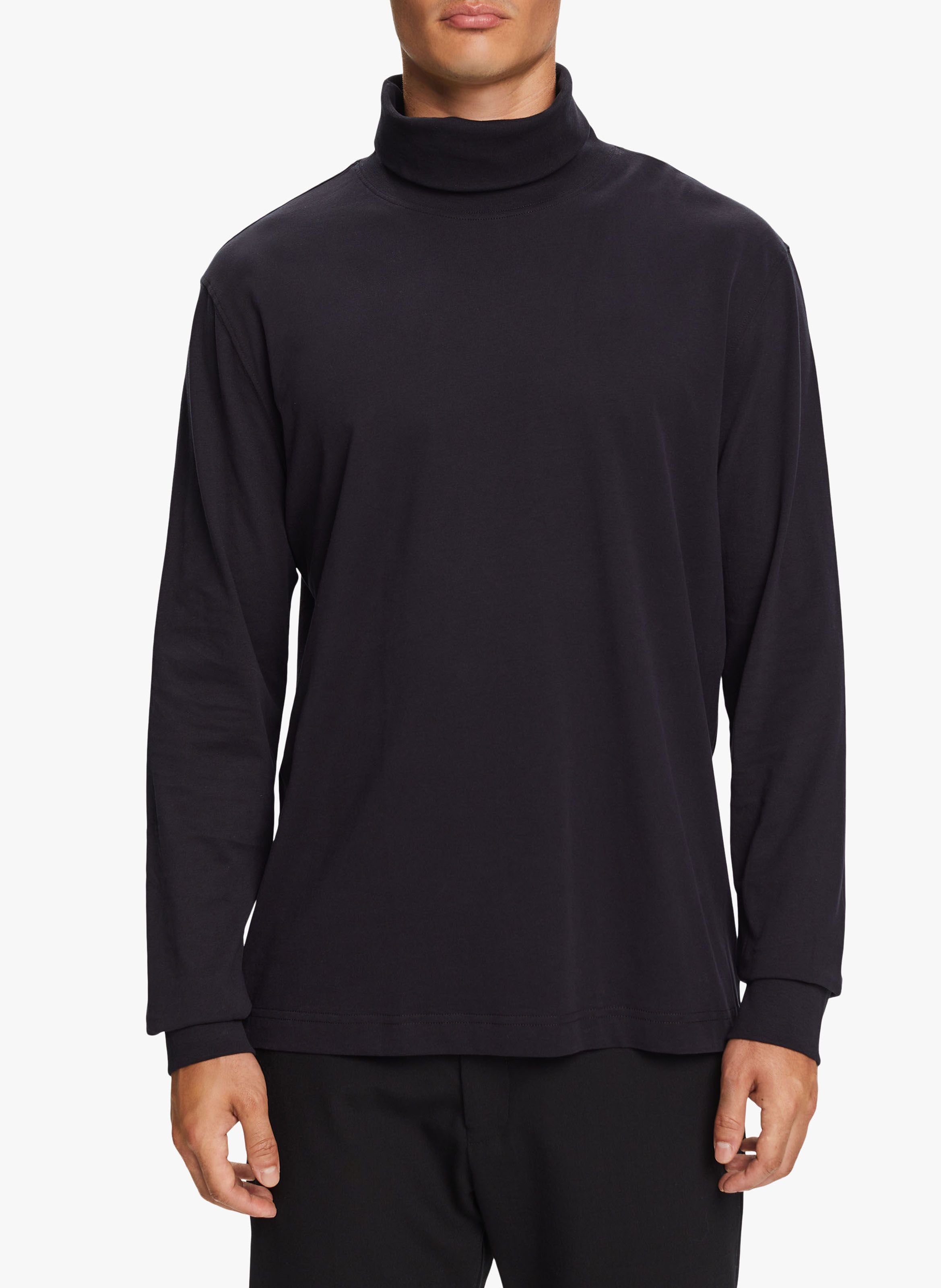 Black Straight-cut cotton turtleneck top