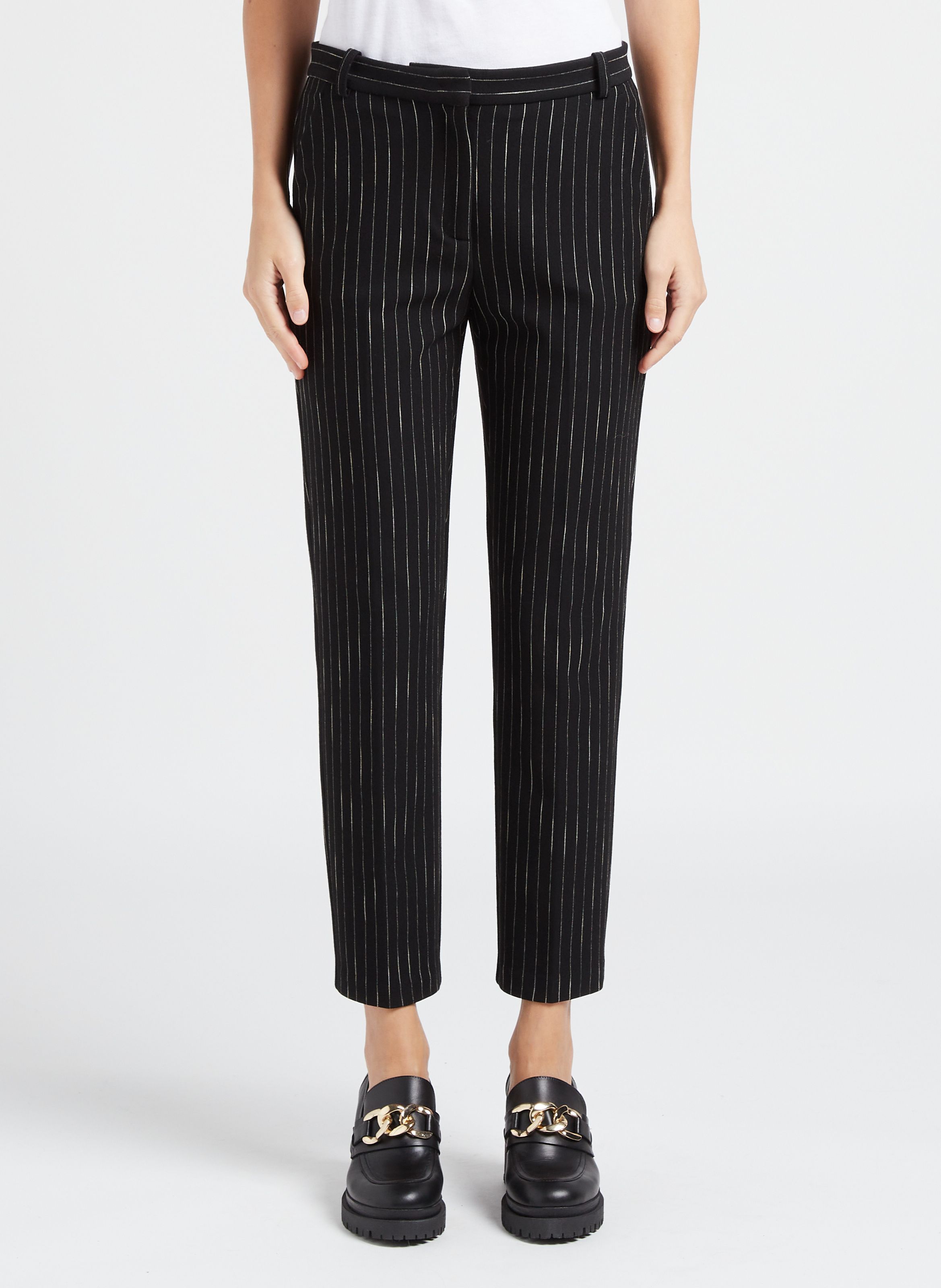 Black Striped straight leg cigarette pants