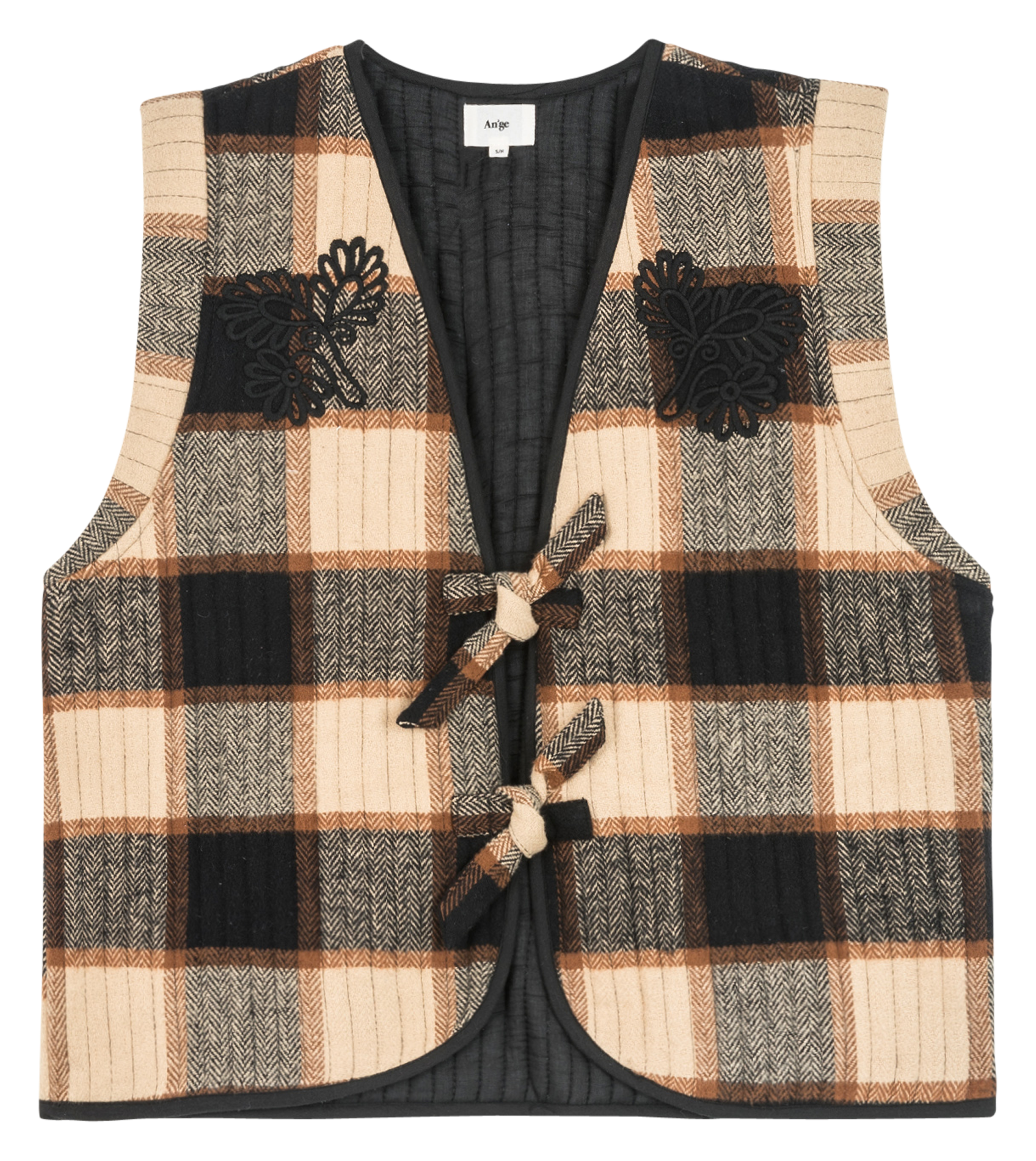 Fitted cotton checkered jacket AN'GE Brown