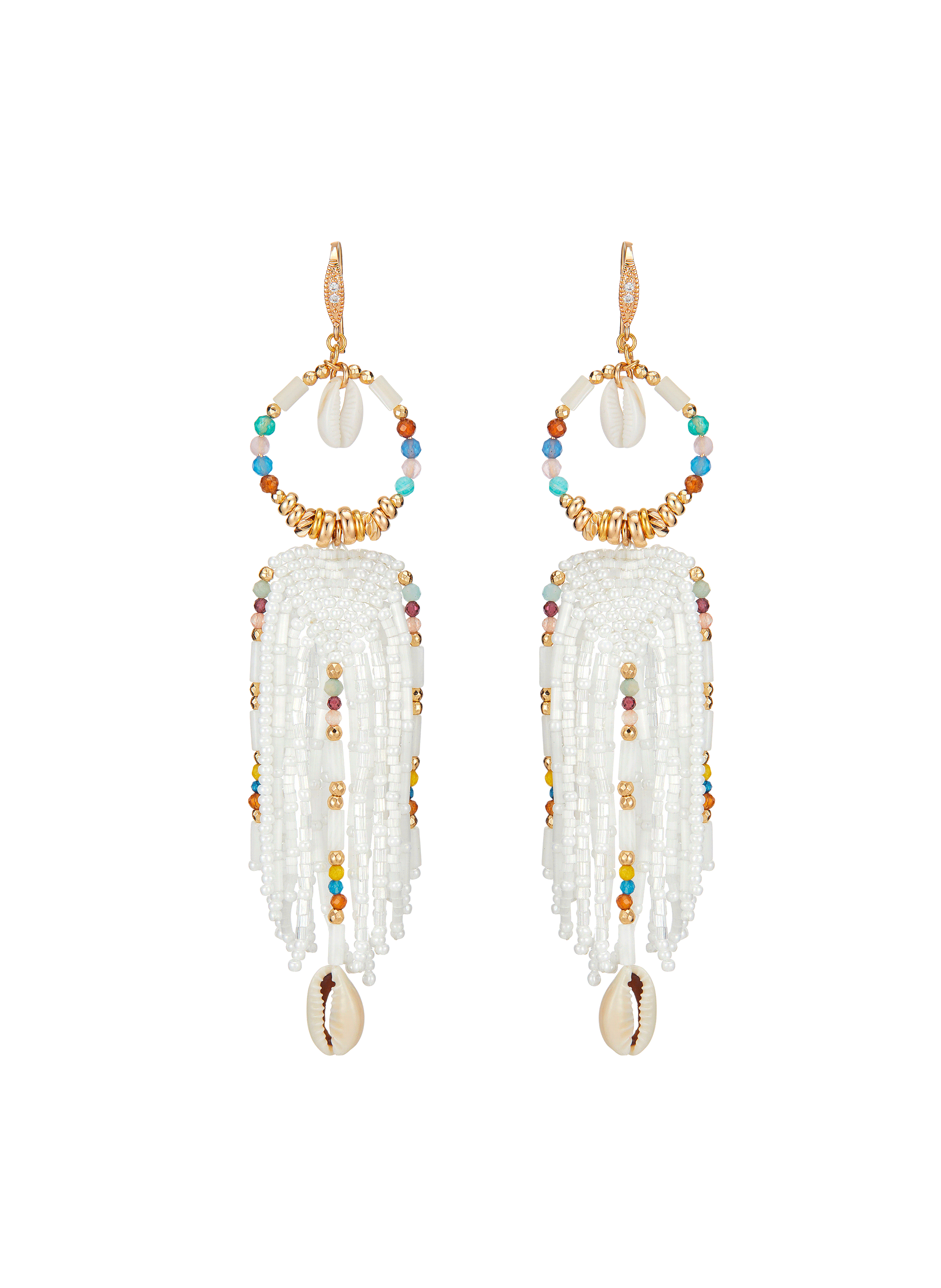 Dangling earrings for pierced ears with pearls HIPANEMA White
