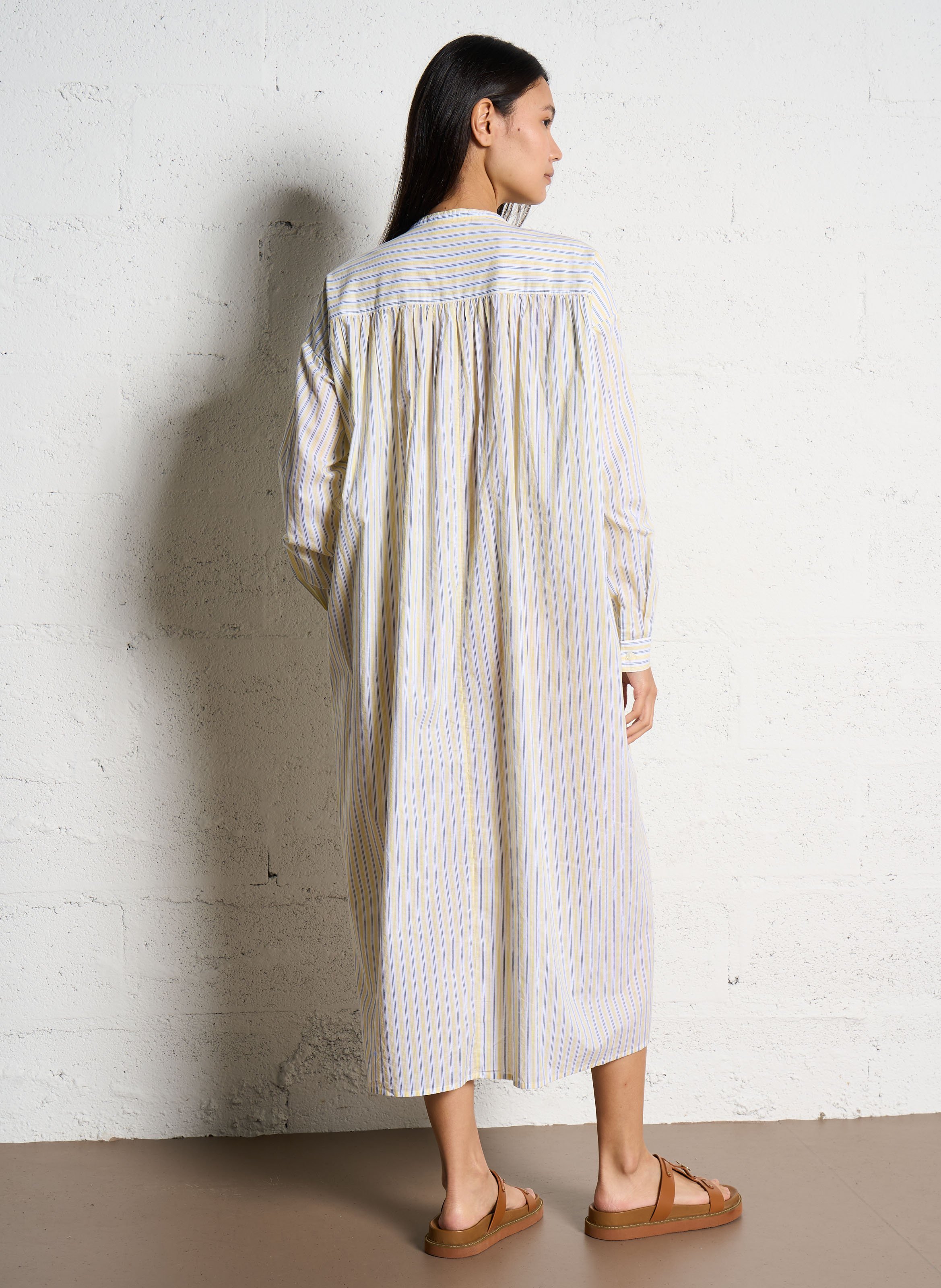 Long striped cotton dress V DE VINSTER Yellow