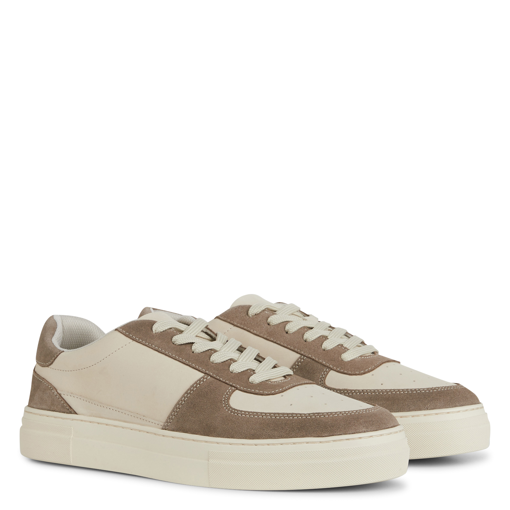 Low-top leather mix sneakers SELECTED Grey