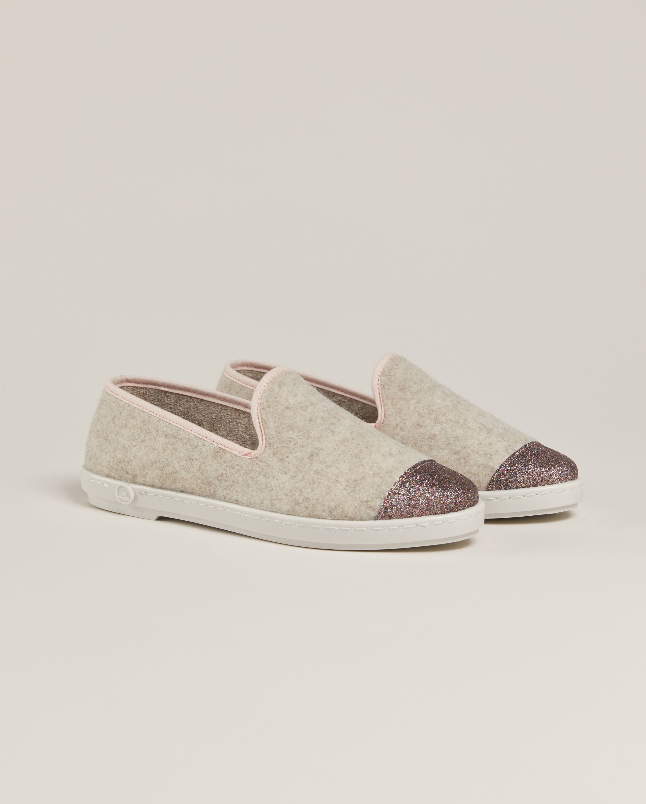 Women's wool slipper, beige with multicolored sequins ANGARDE Beige