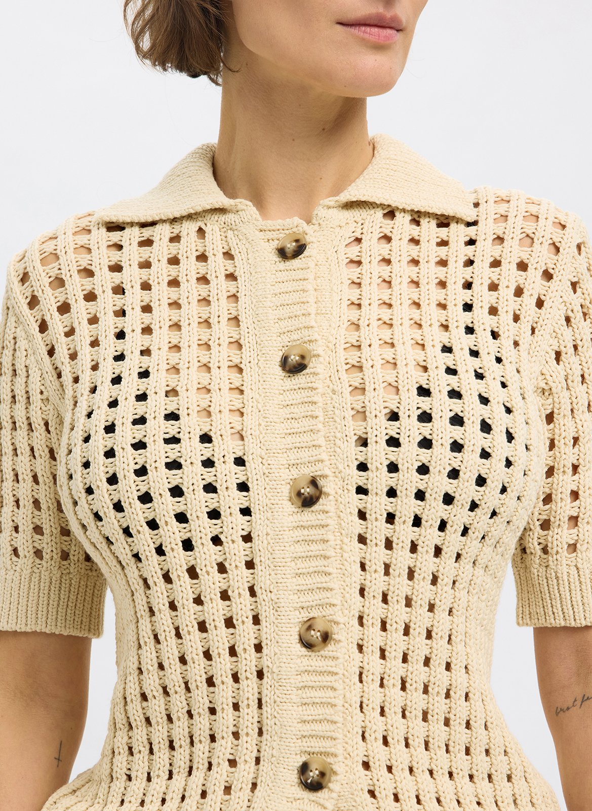 Cardigan droit en coton bio mélangé SELECTED Beige
