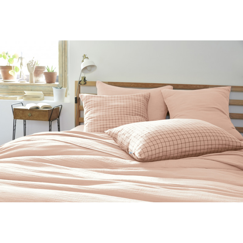 Cotton percale pillow case L'EFFET PAPILLON Pink