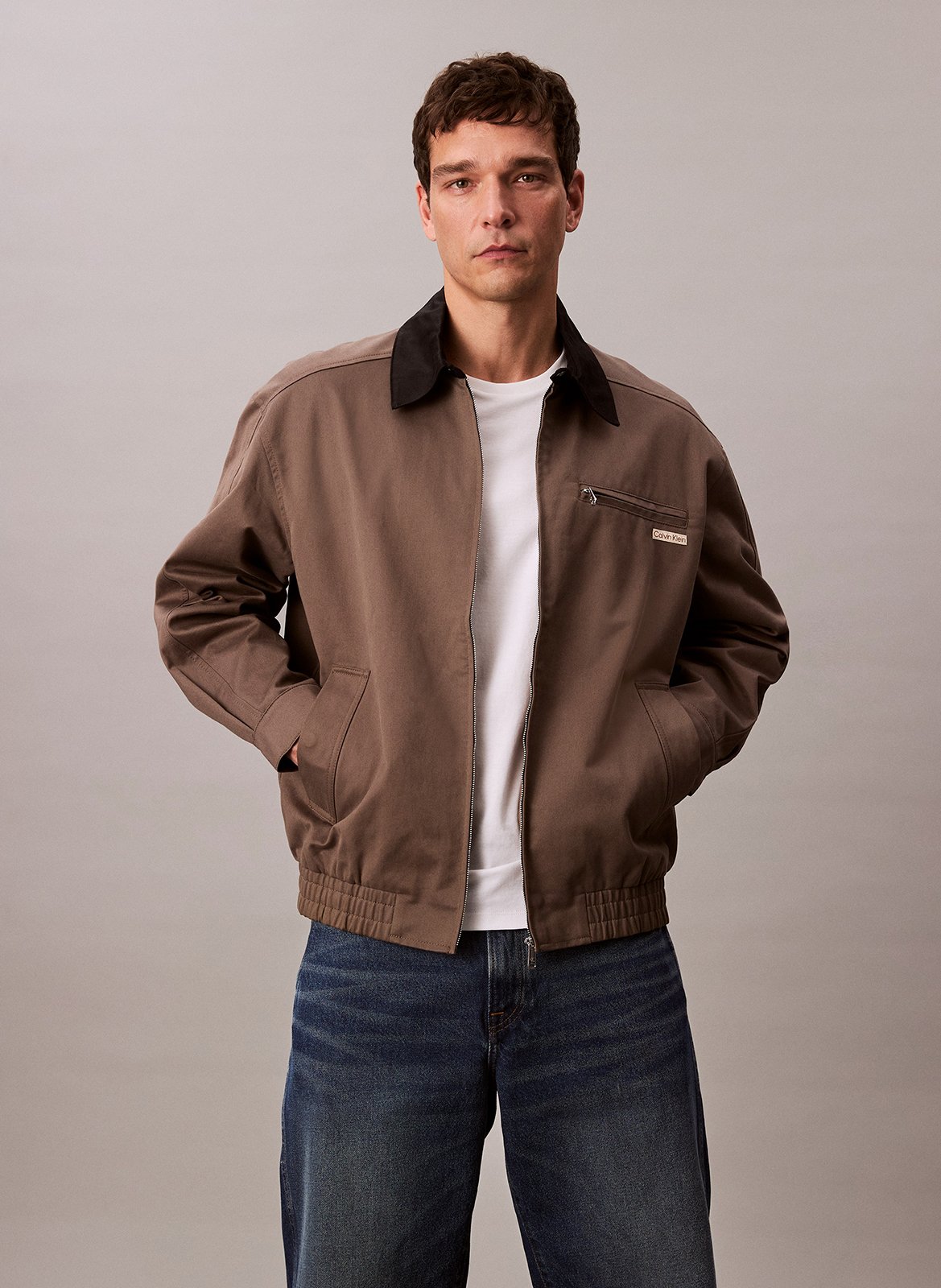 Veste zippée droite unie CALVIN KLEIN Gris