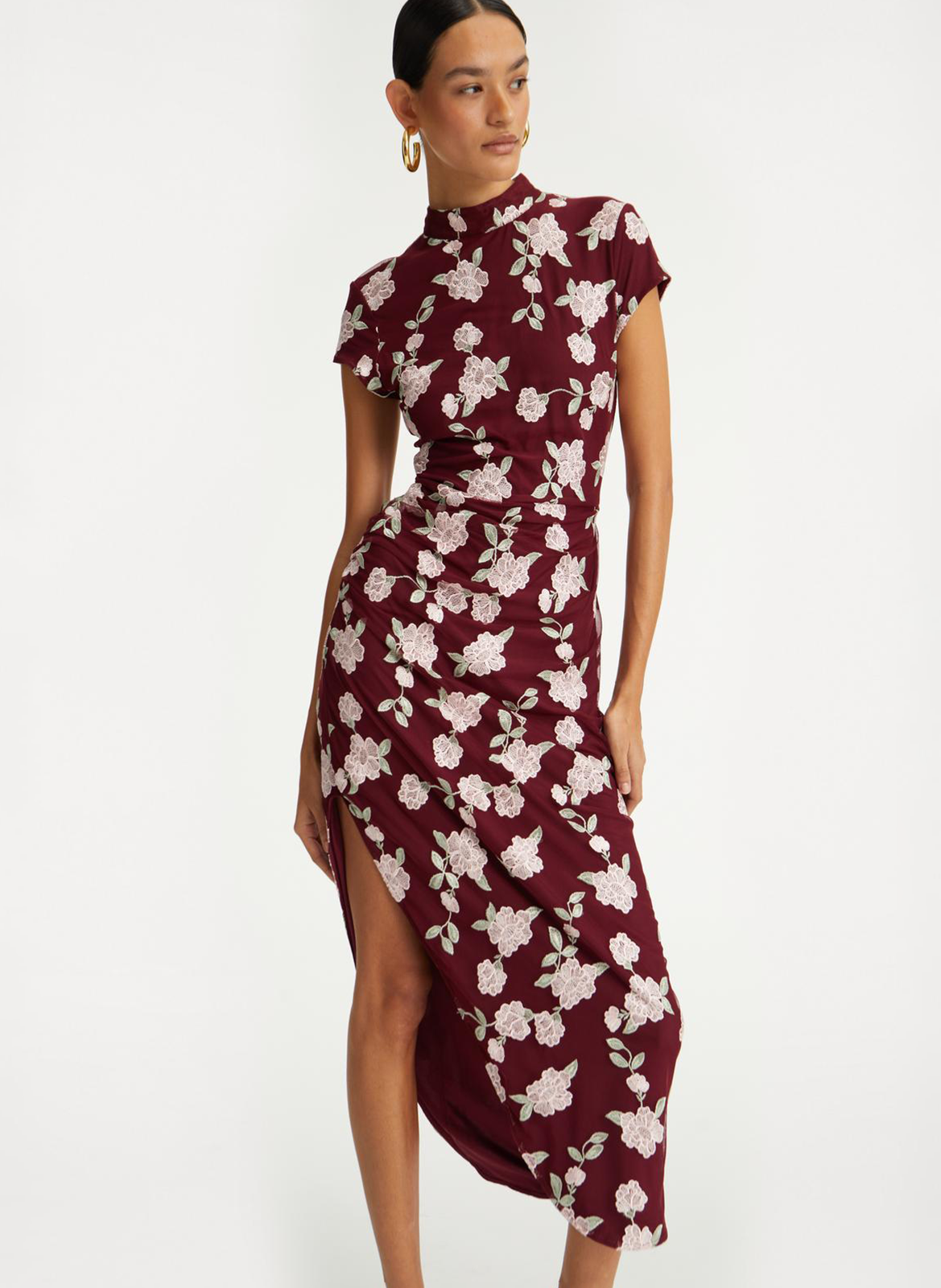 Long embroidered high-neck dress ROTATE Brown