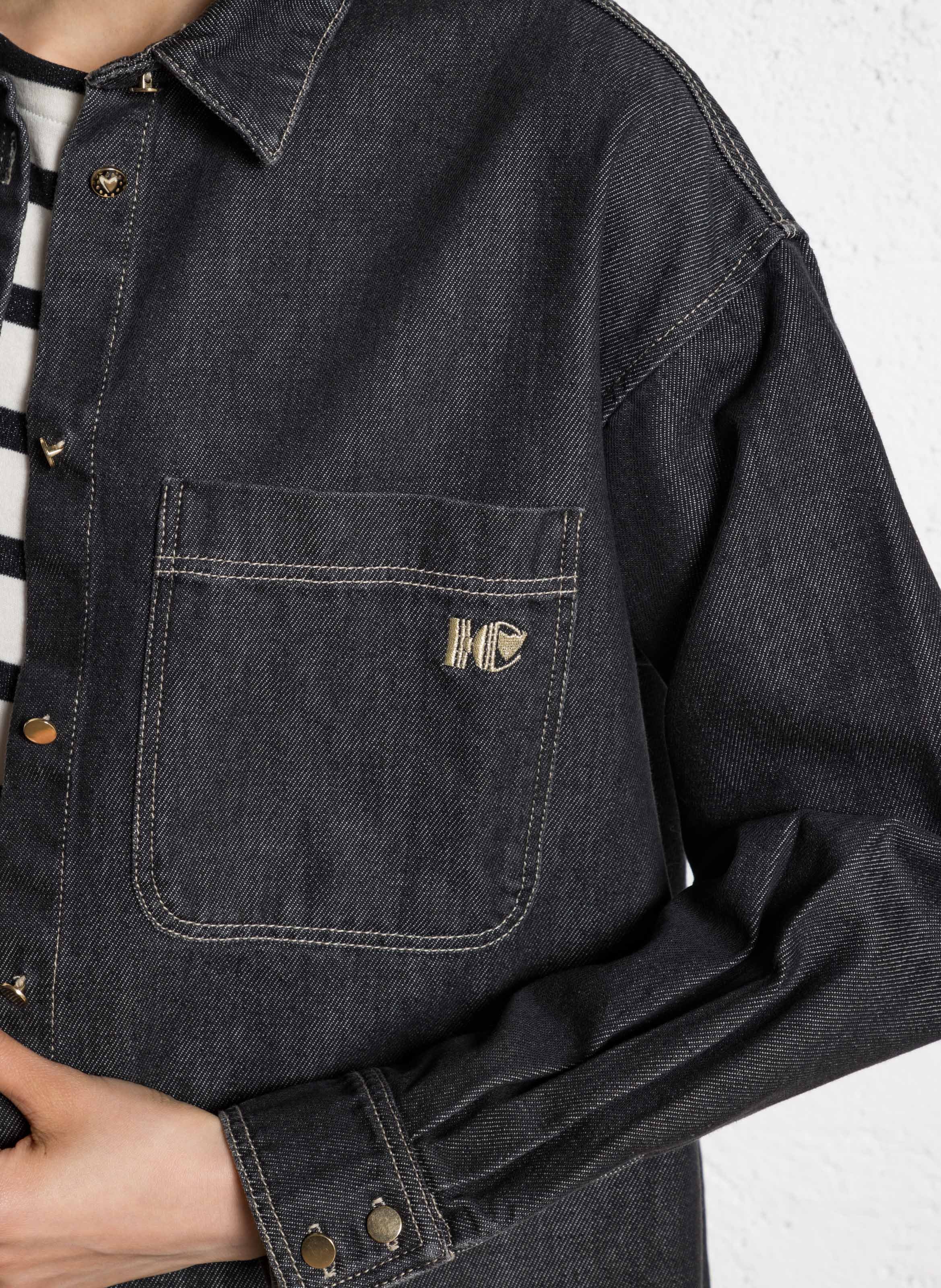 Chemise en jean broderie monogramme I CODE Noir
