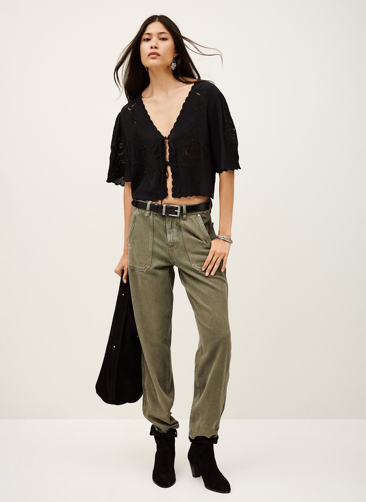 Top col v brodé BA&SH Noir