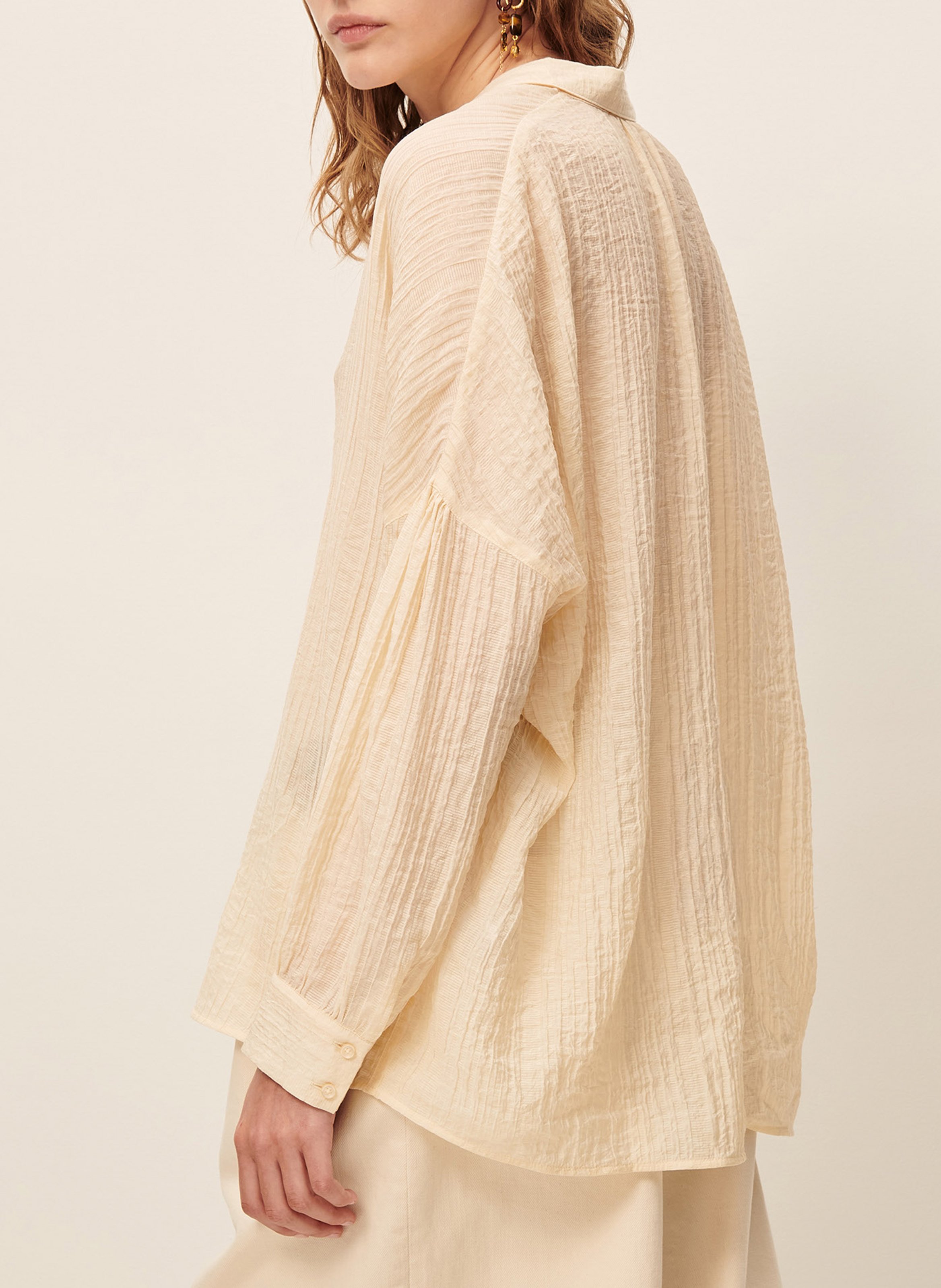 Classic-collar oversized striped cotton shirt SESSUN Beige
