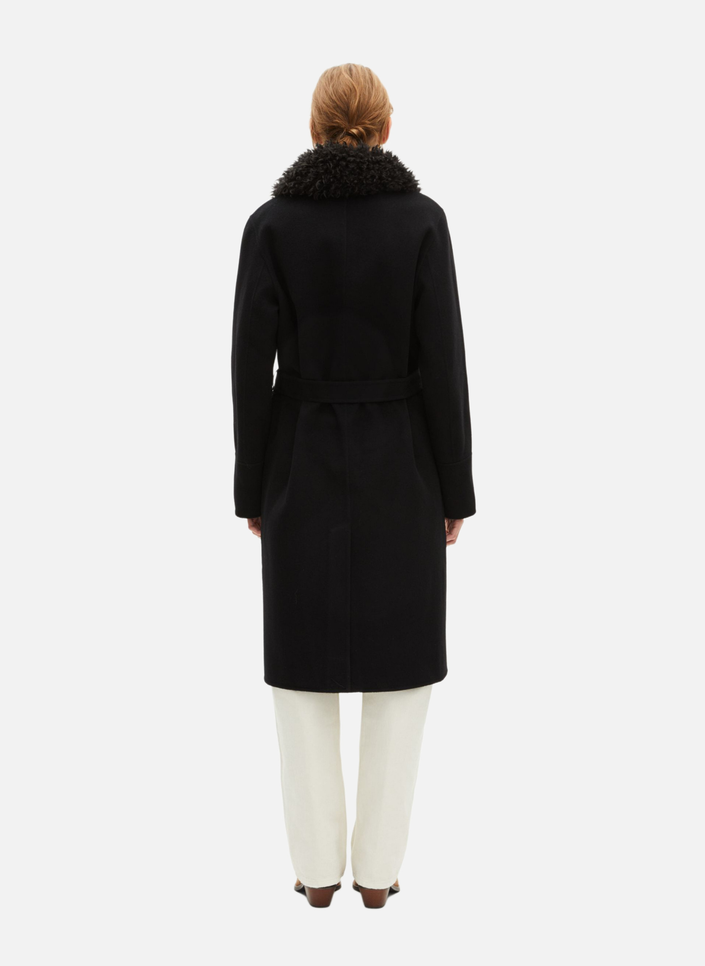 Sherpa collar double-faced long coat THE KOOPLES Black