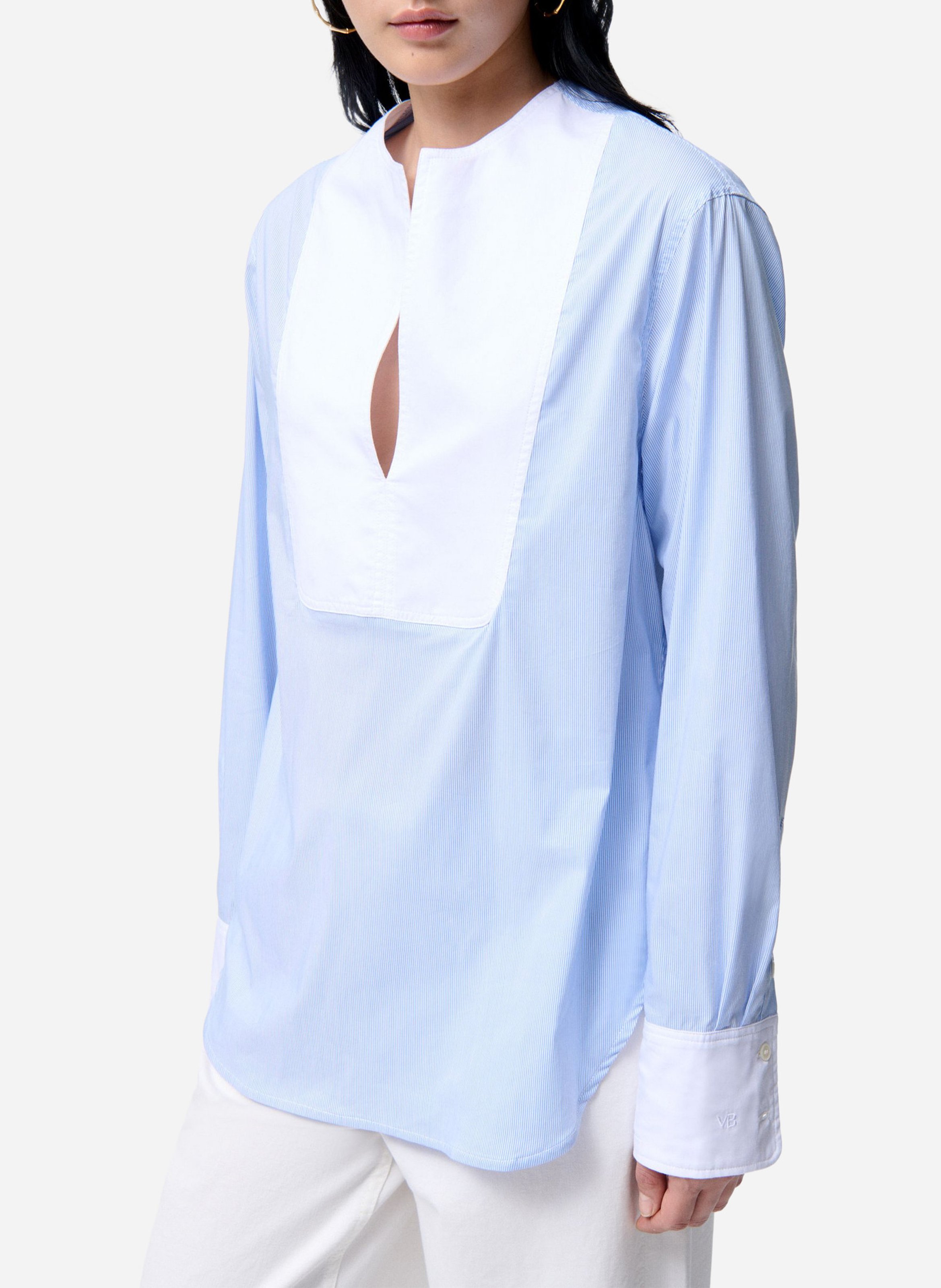 Round-neck cotton-blend blouse VANESSA BRUNO Blue