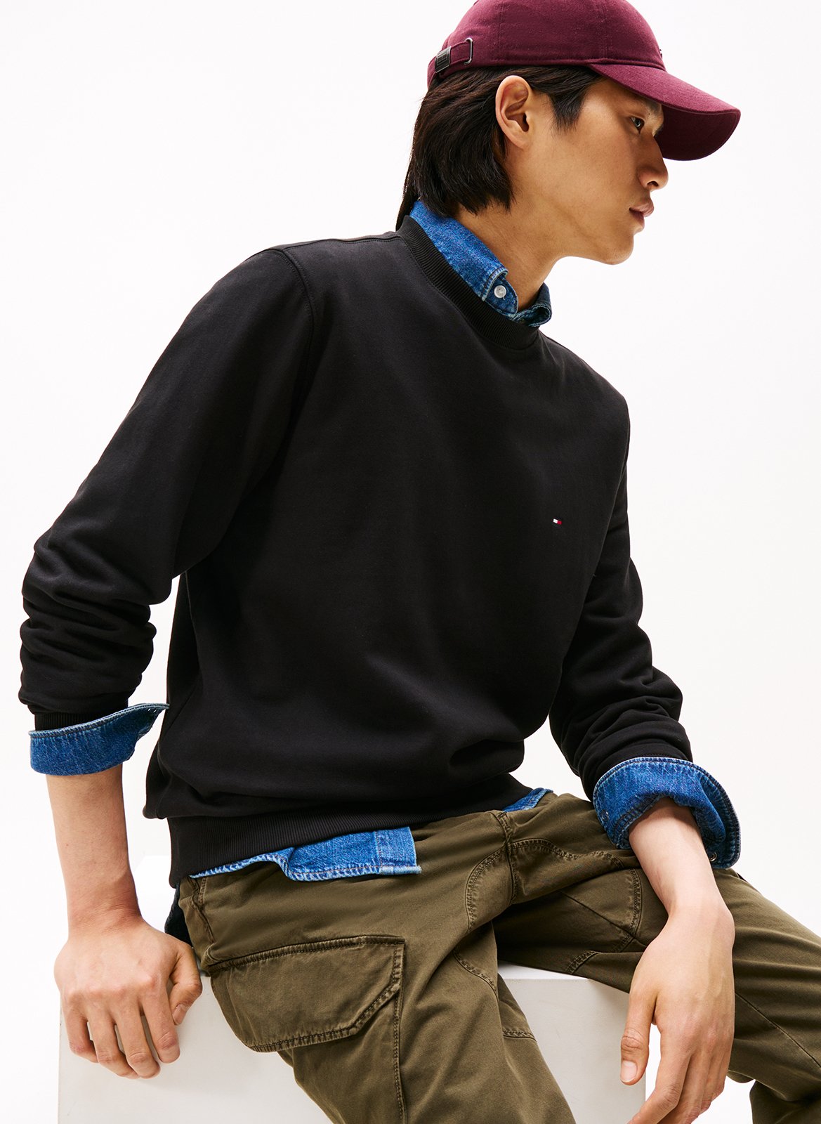 Sweat oversize col rond en coton TOMMY HILFIGER Noir