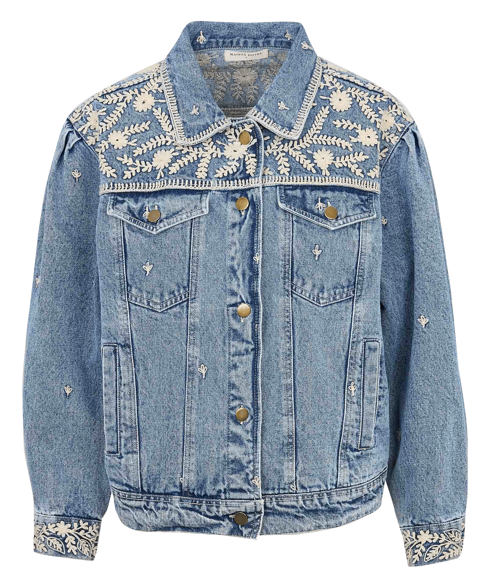 Gerade geschnittene Jeansjacke mit Stickerei MAISON HOTEL Blau