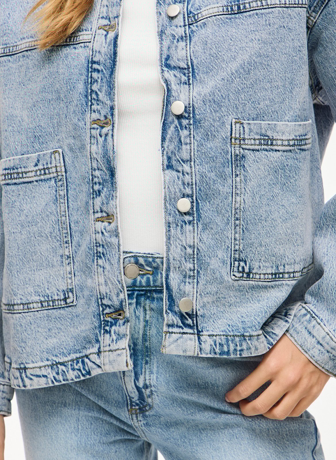 Veste droite col classique en coton mélangé VILA Bleu