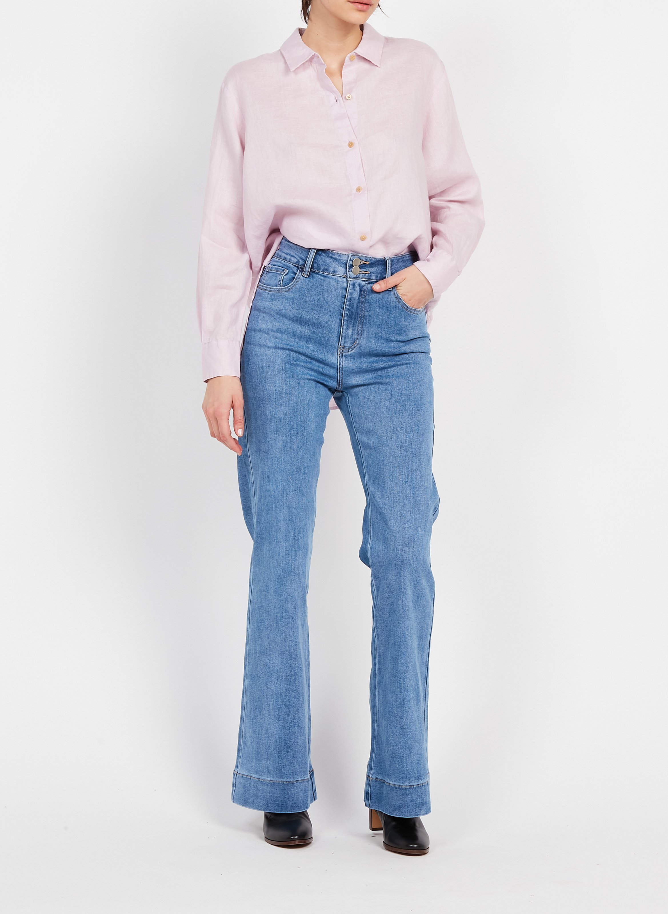 Linen shirt with classic collar Purple