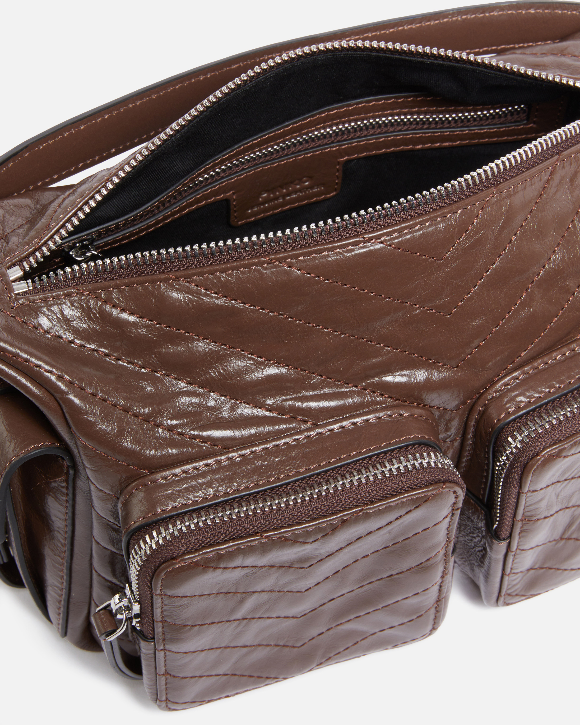 Medium cargo bag in leather with pockets Brown