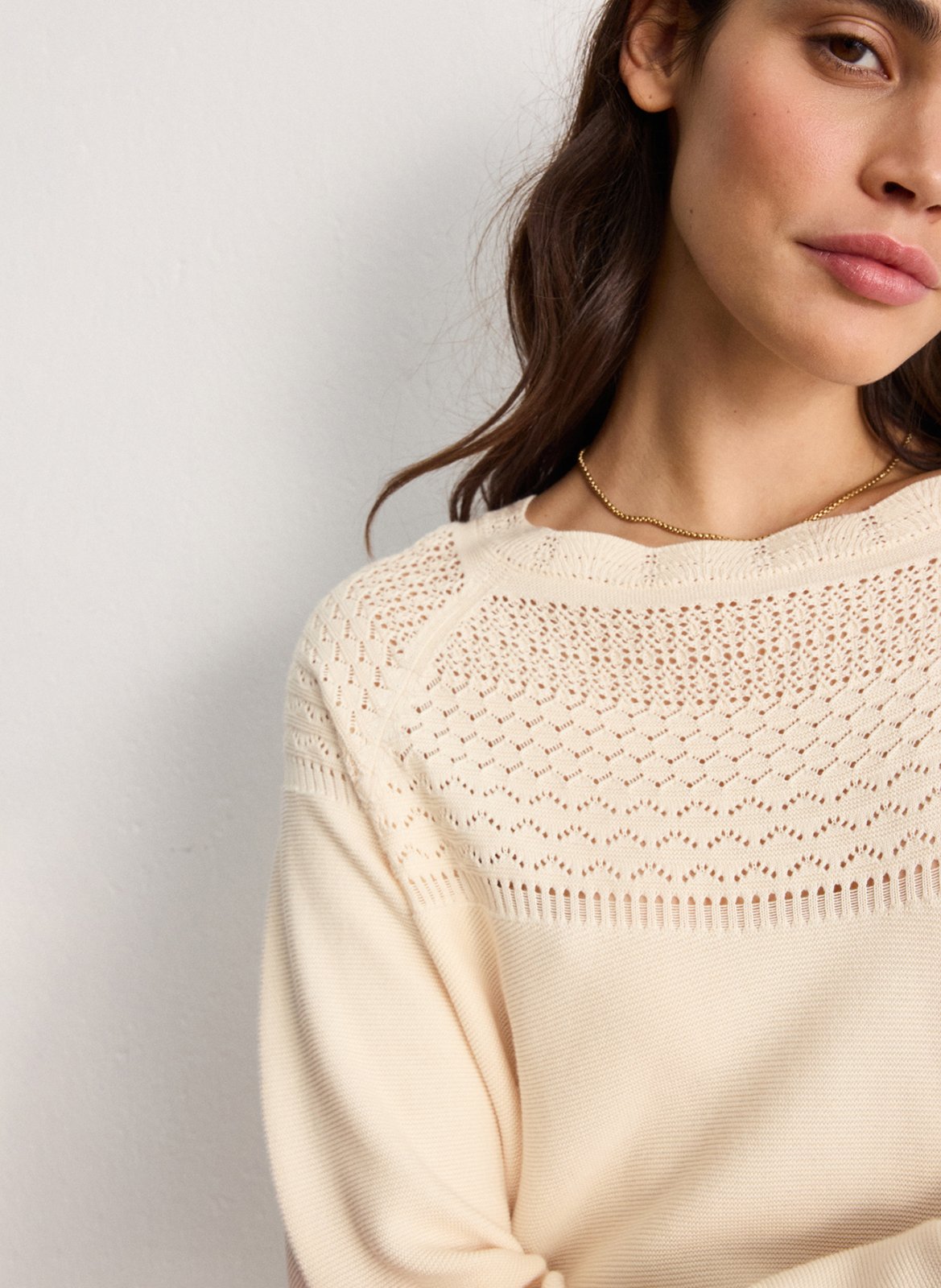 Ärmelloser Pullover mit Schnürung aus Baumwolle und Wolle PABLO Beige