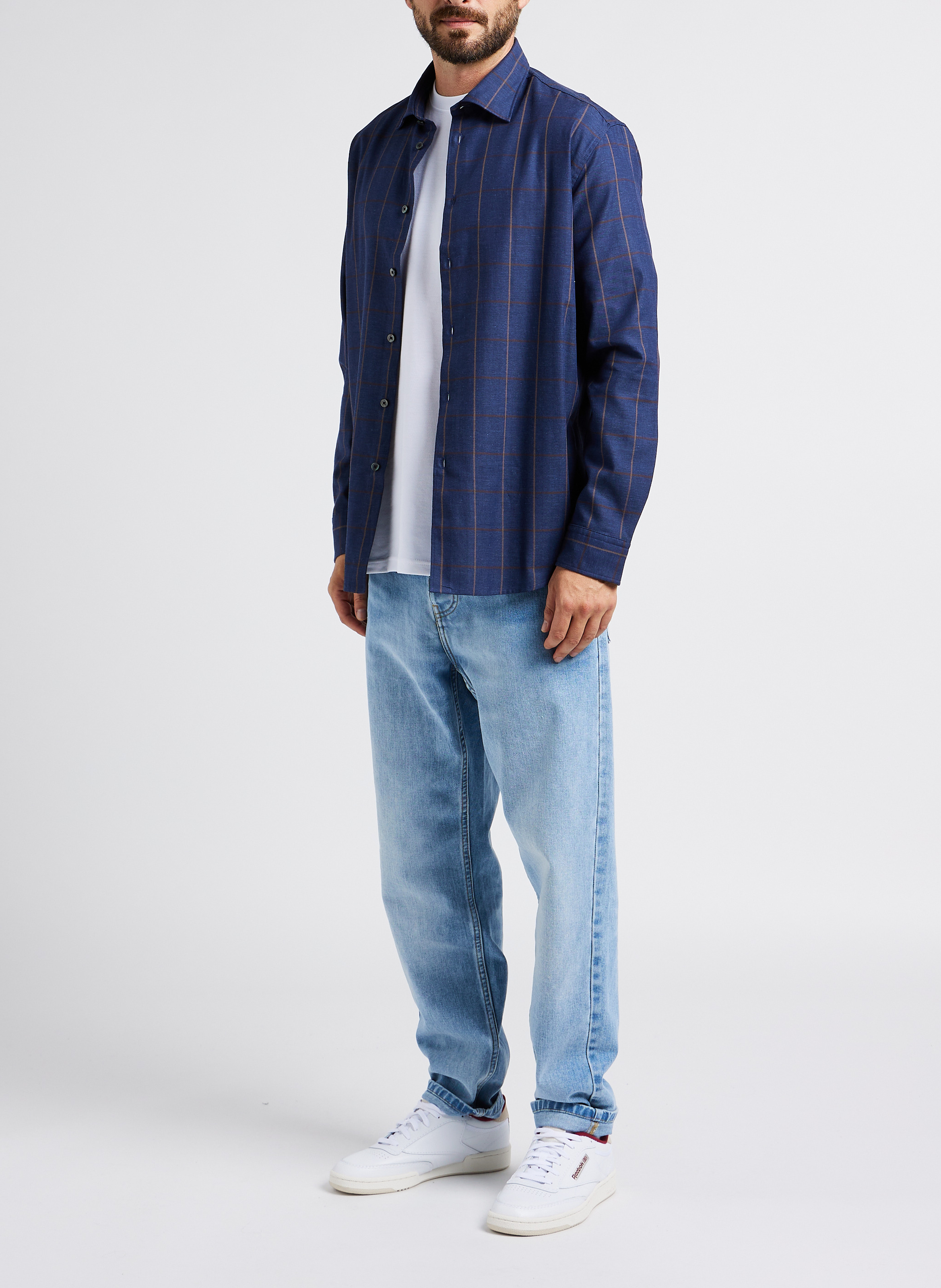 Geruit overhemd met klassieke kraag | biokatoenblend SELECTED Bruin