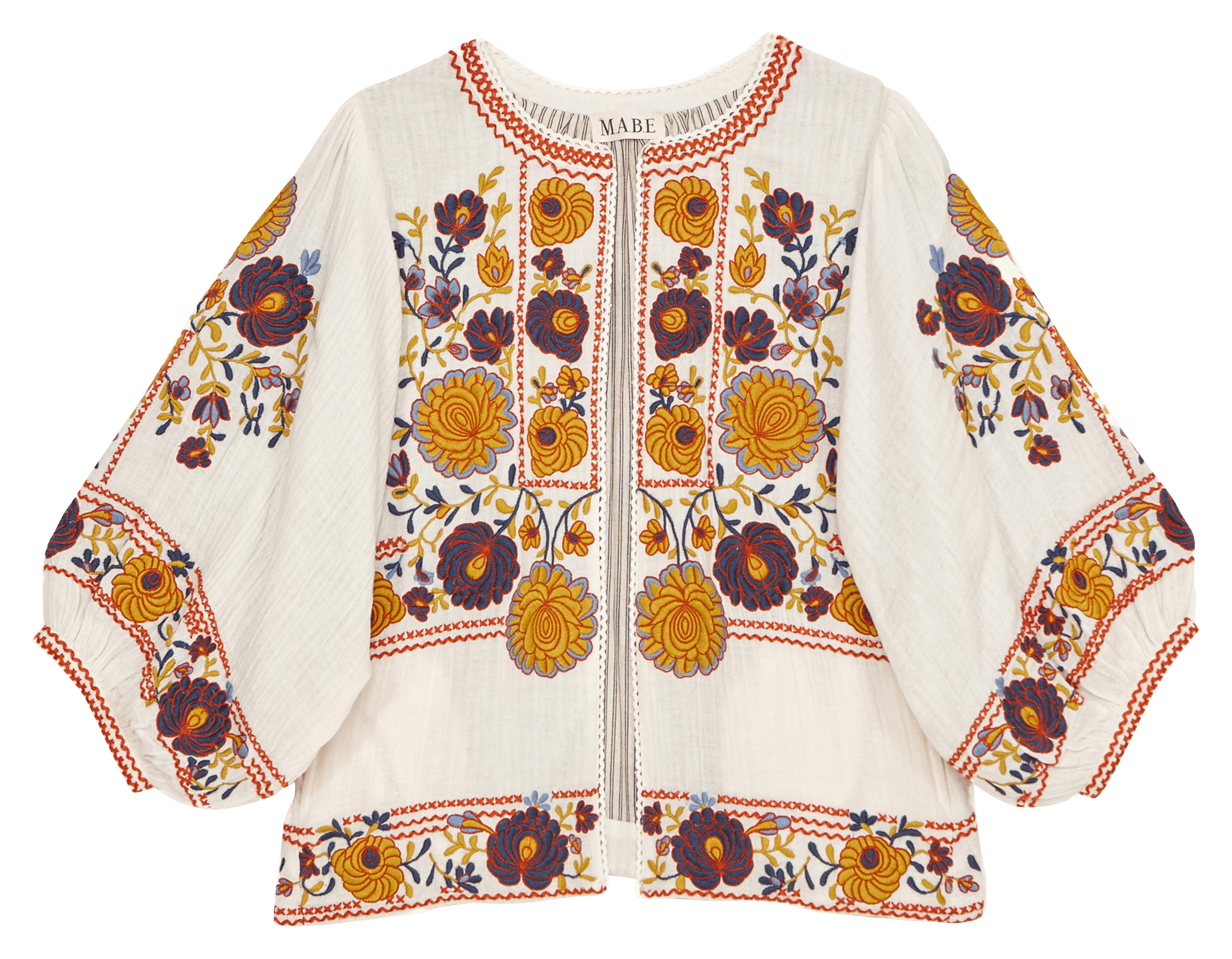 Veste oversize col rond en coton brodé M.A.B.E Blanc