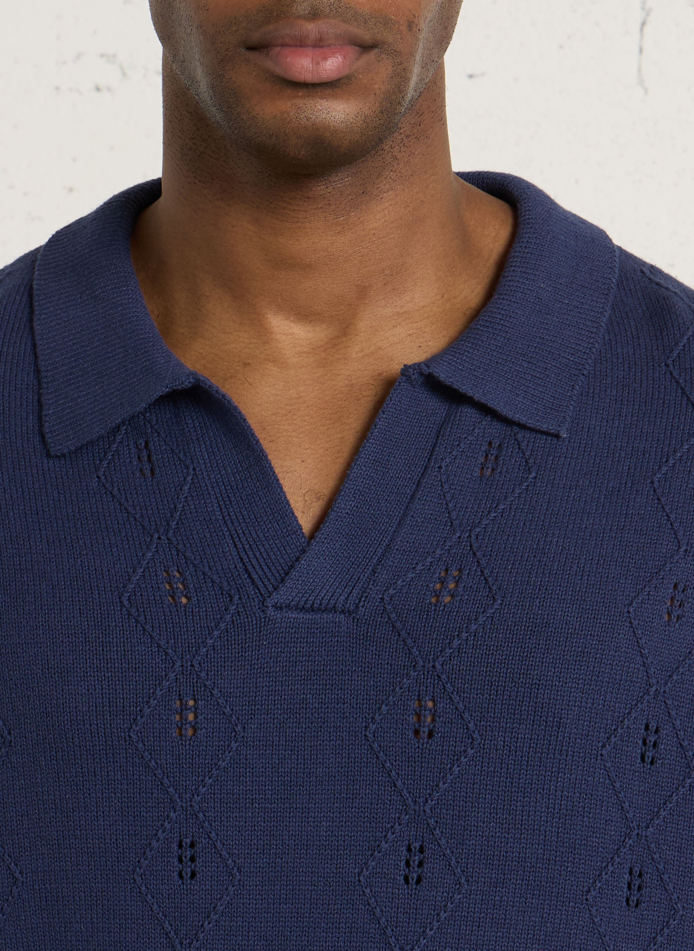 Pull col polo en coton SOLID Bleu