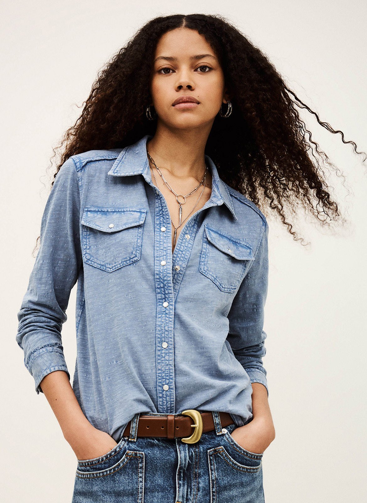 Chemise en denim col classique BA&SH Bleu