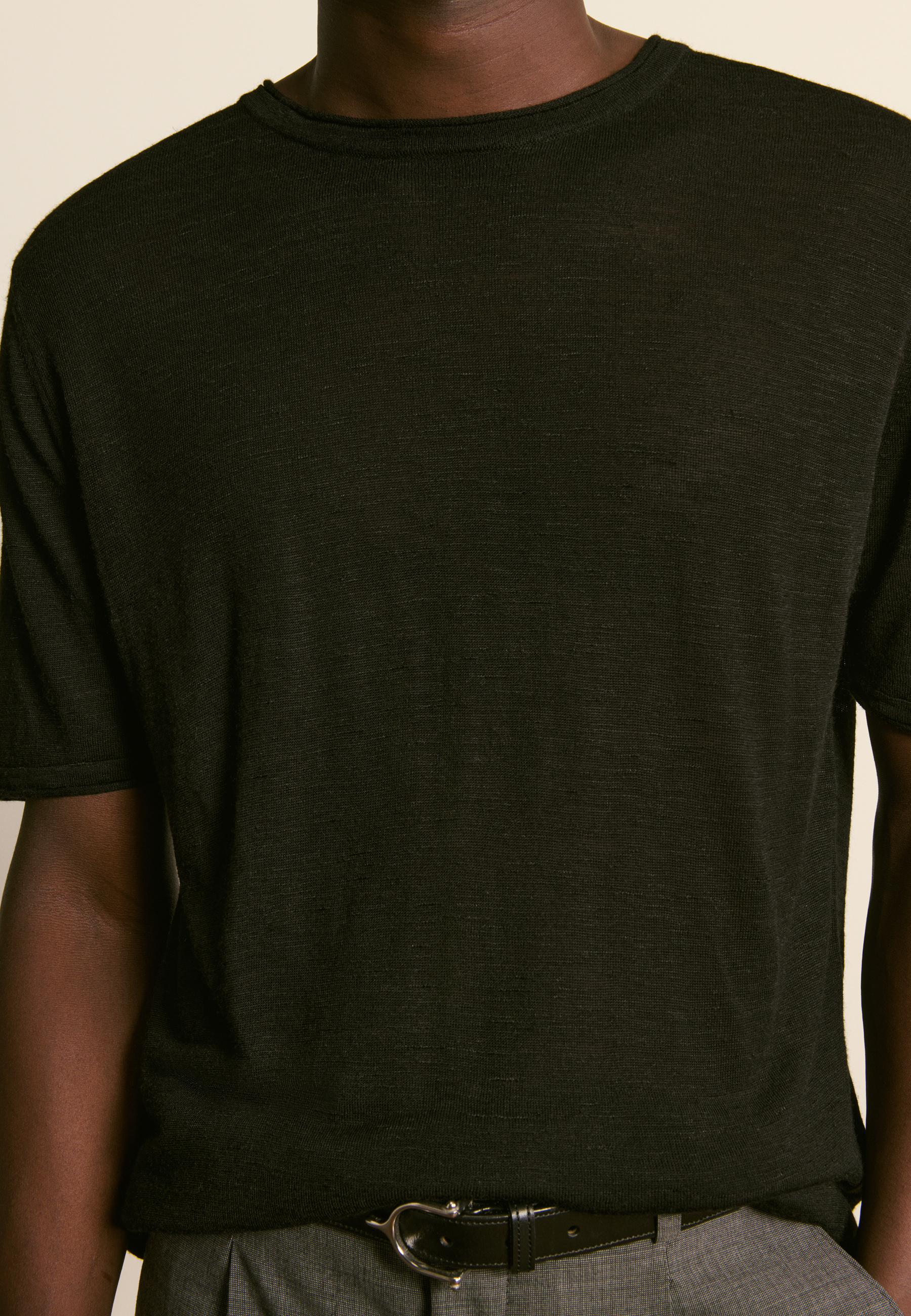 T-shirt col rond en lin flammé MAISON MONTAGUT Noir