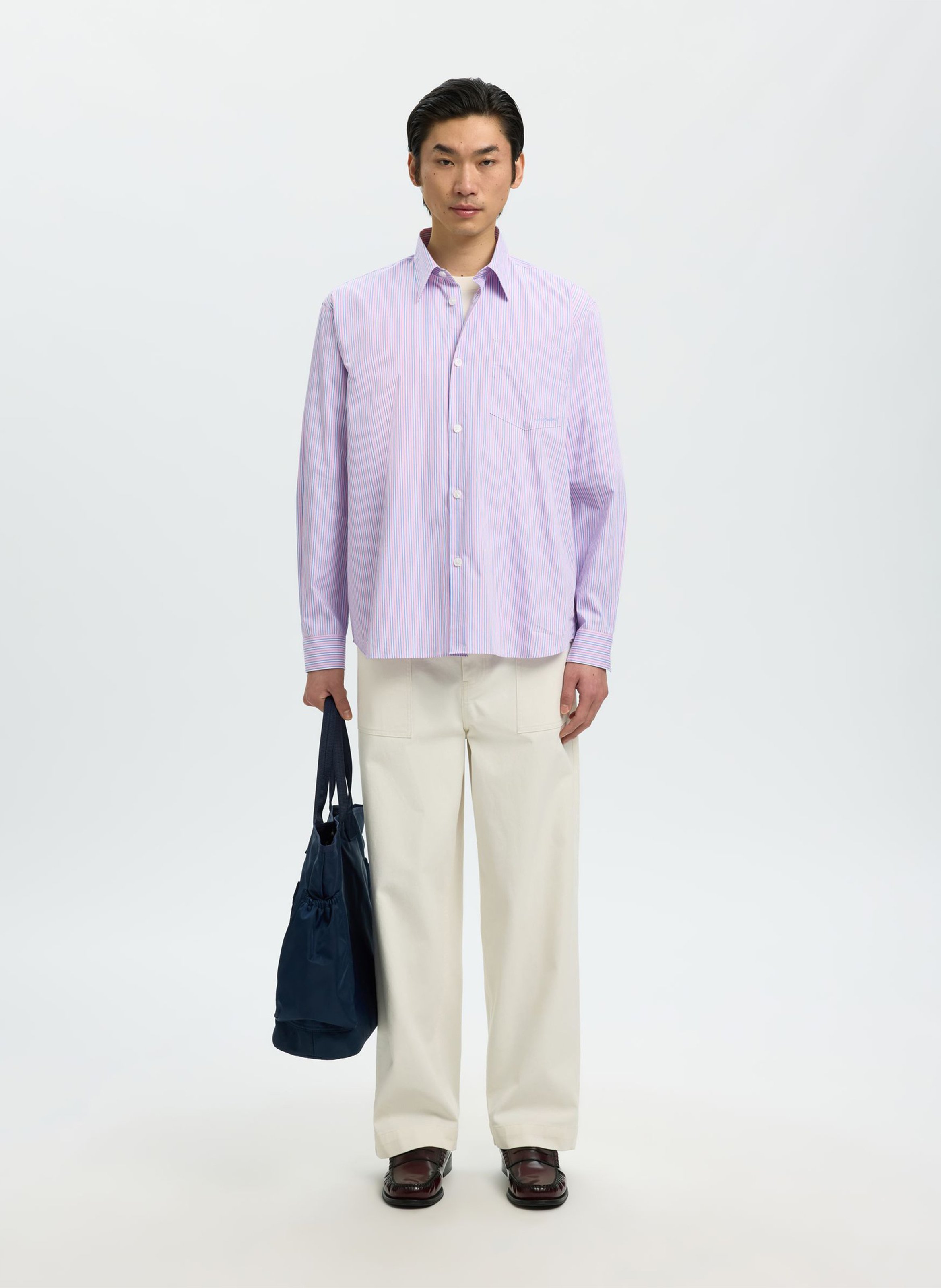 Chemise col classique à rayures SELECTED Rose