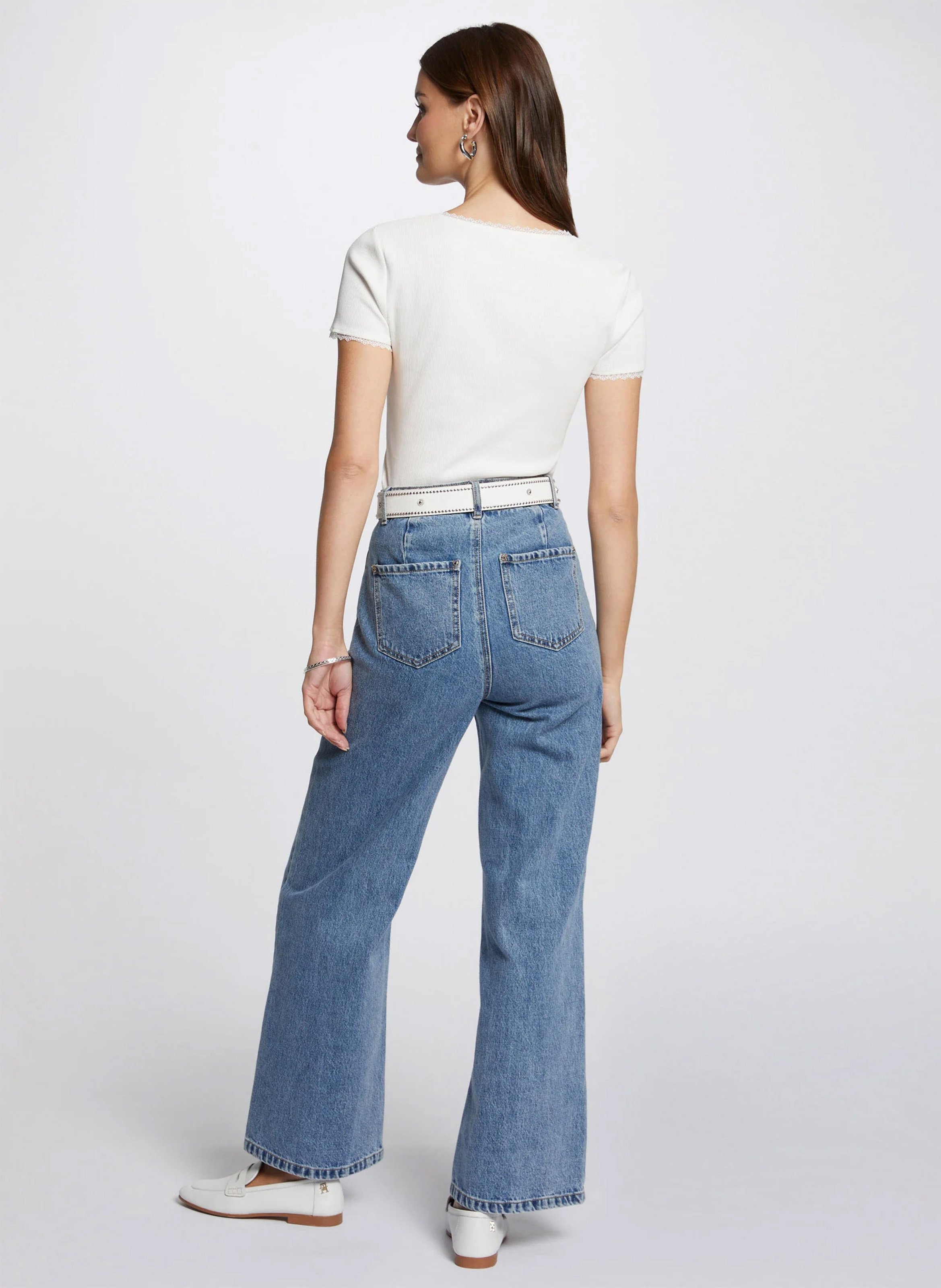 T-shirt van katoenmix met kant MORGAN Wit