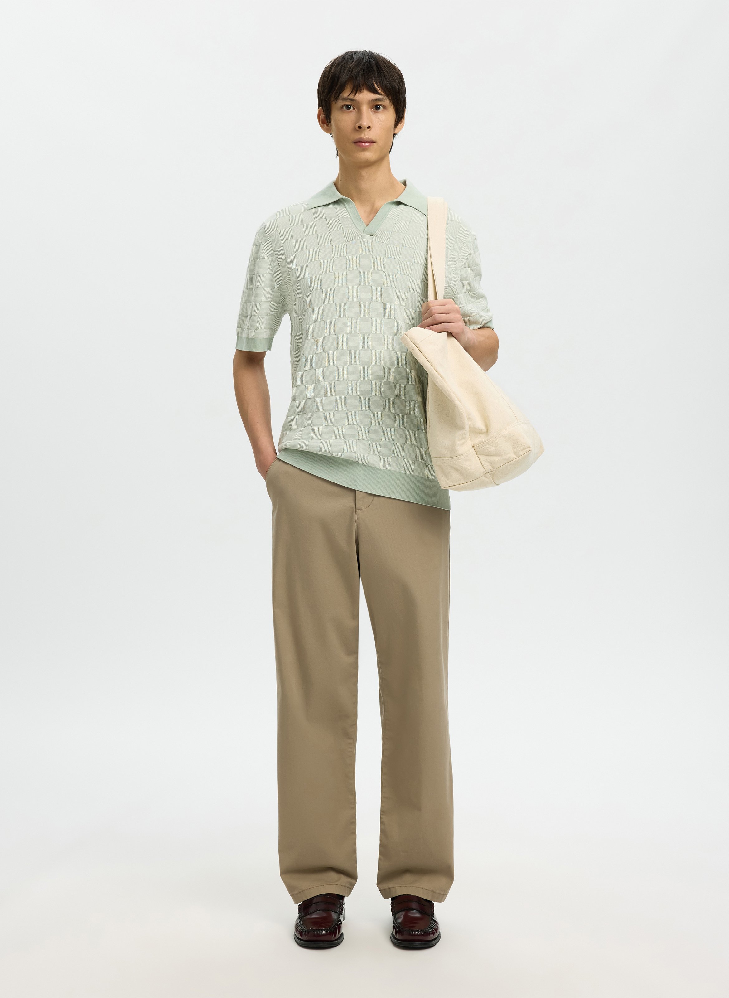 Polo met jacquardmotief en korte mouw SELECTED Groen