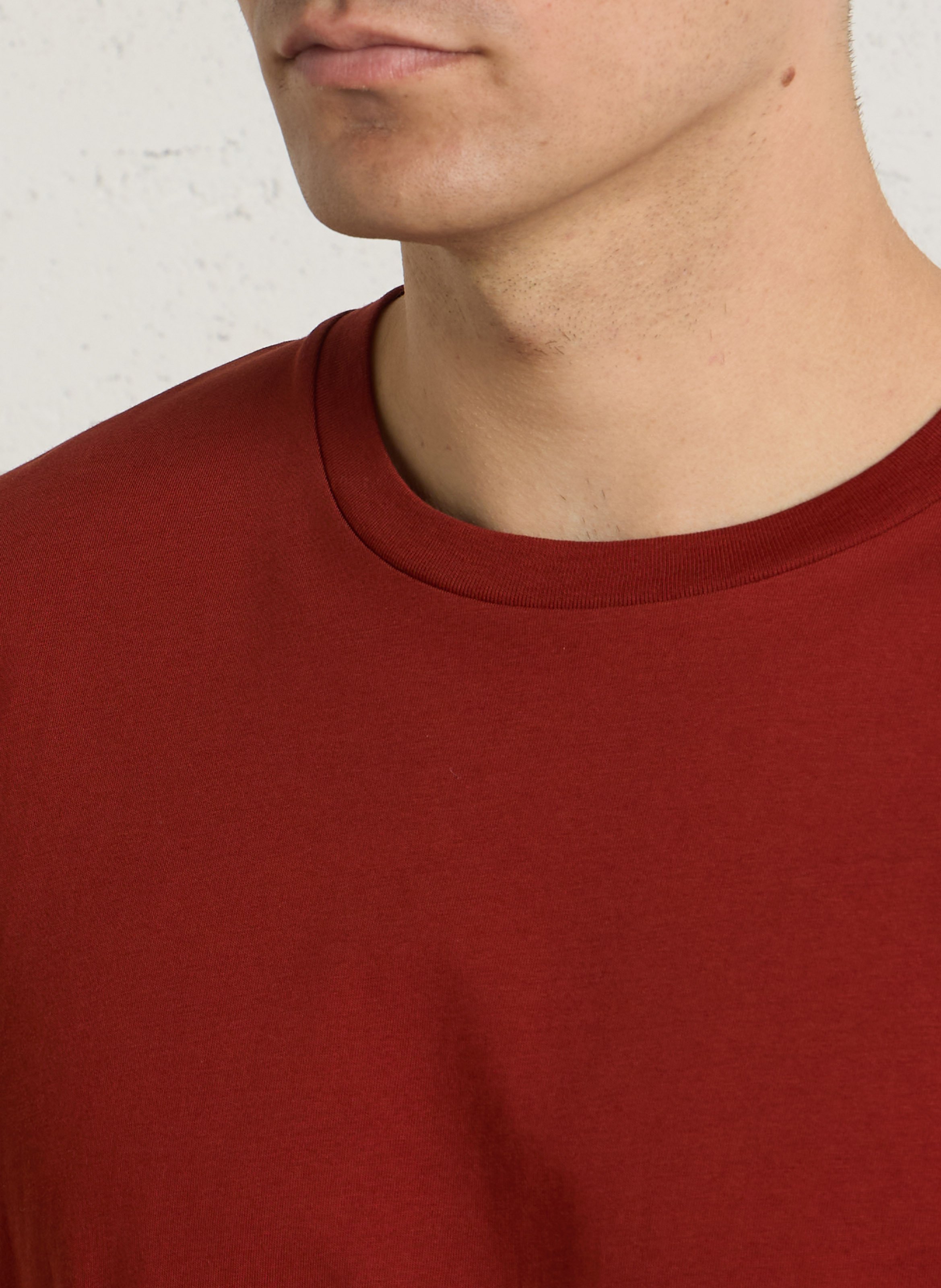 Tee-shirt droit col rond en coton bio AU PRINTEMPS PARIS Marron