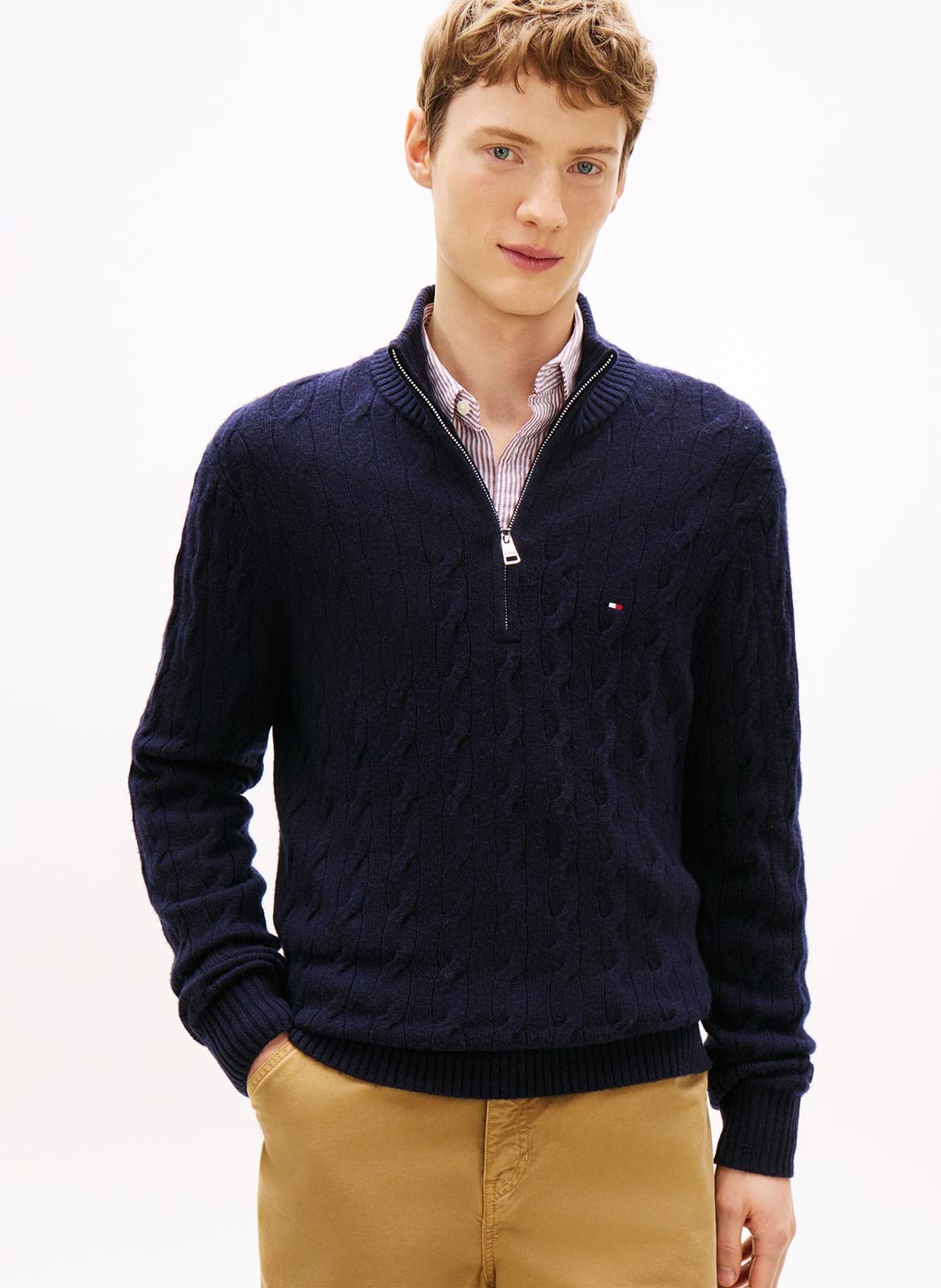 Wollpullover mit geflochtenem Stehkragen TOMMY HILFIGER