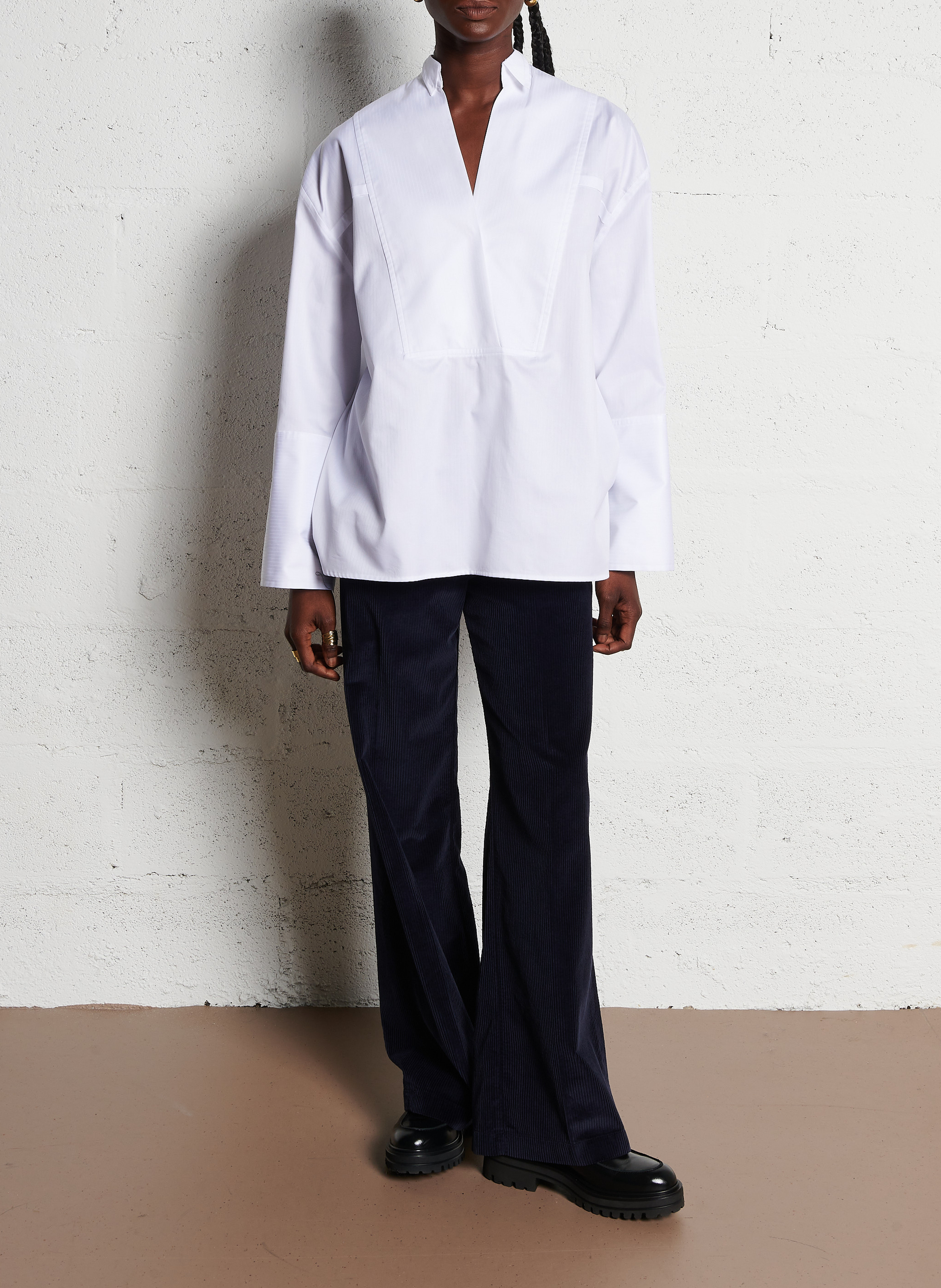 Pantalon droit en velours de coton POMANDERE Bleu