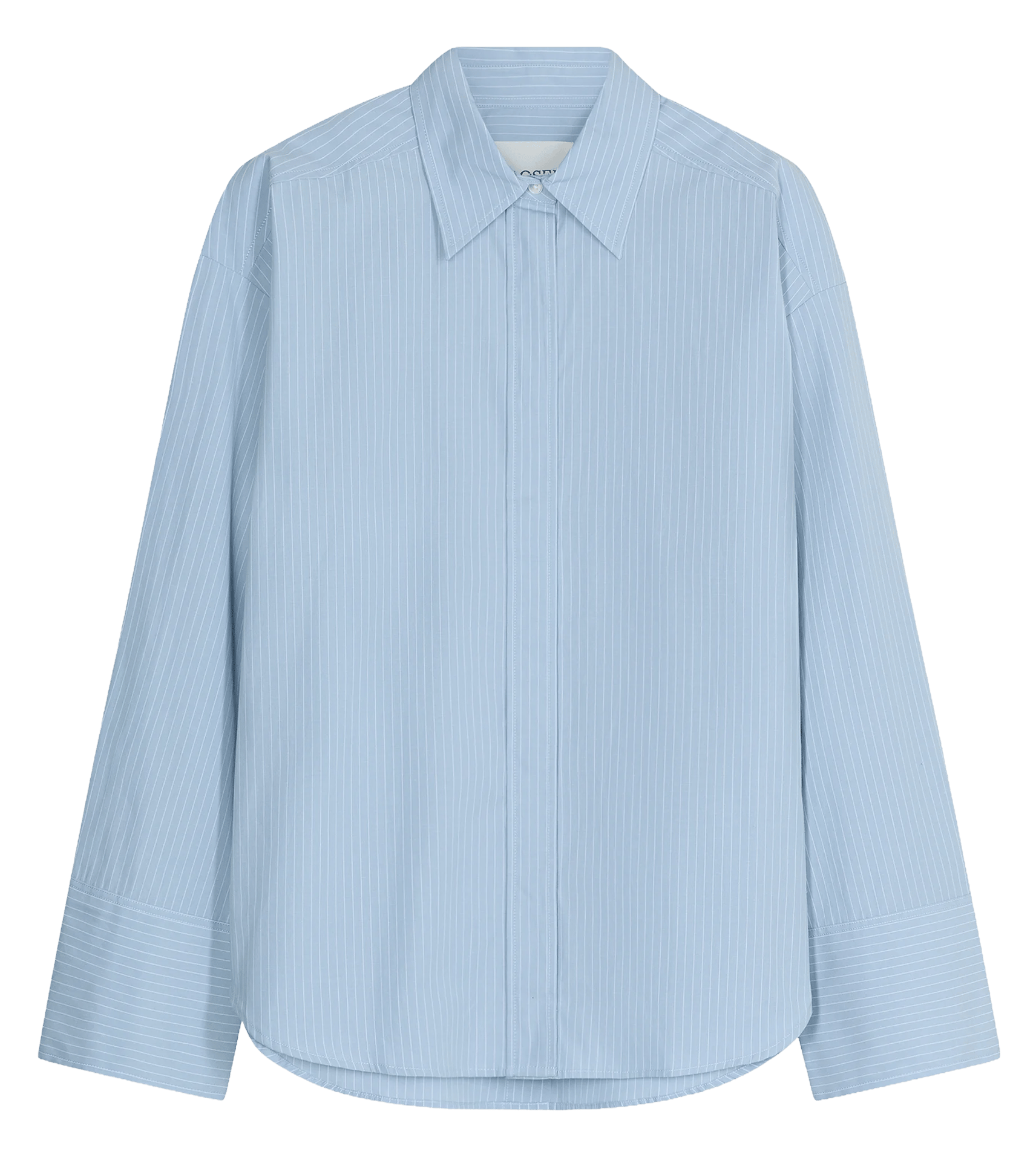 Rechte, gestreepte, katoenen blouse met klassieke kraag CLOSED Blauw