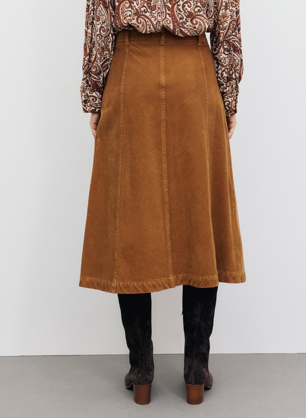 Flared velvet skirt in blended cotton GERARD DAREL Brown