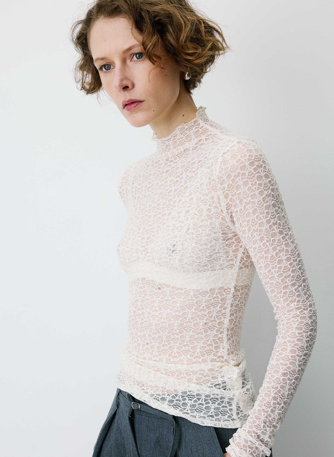 T-shirt manches longues cintré en dentelle GRACE ET MILA Blanc