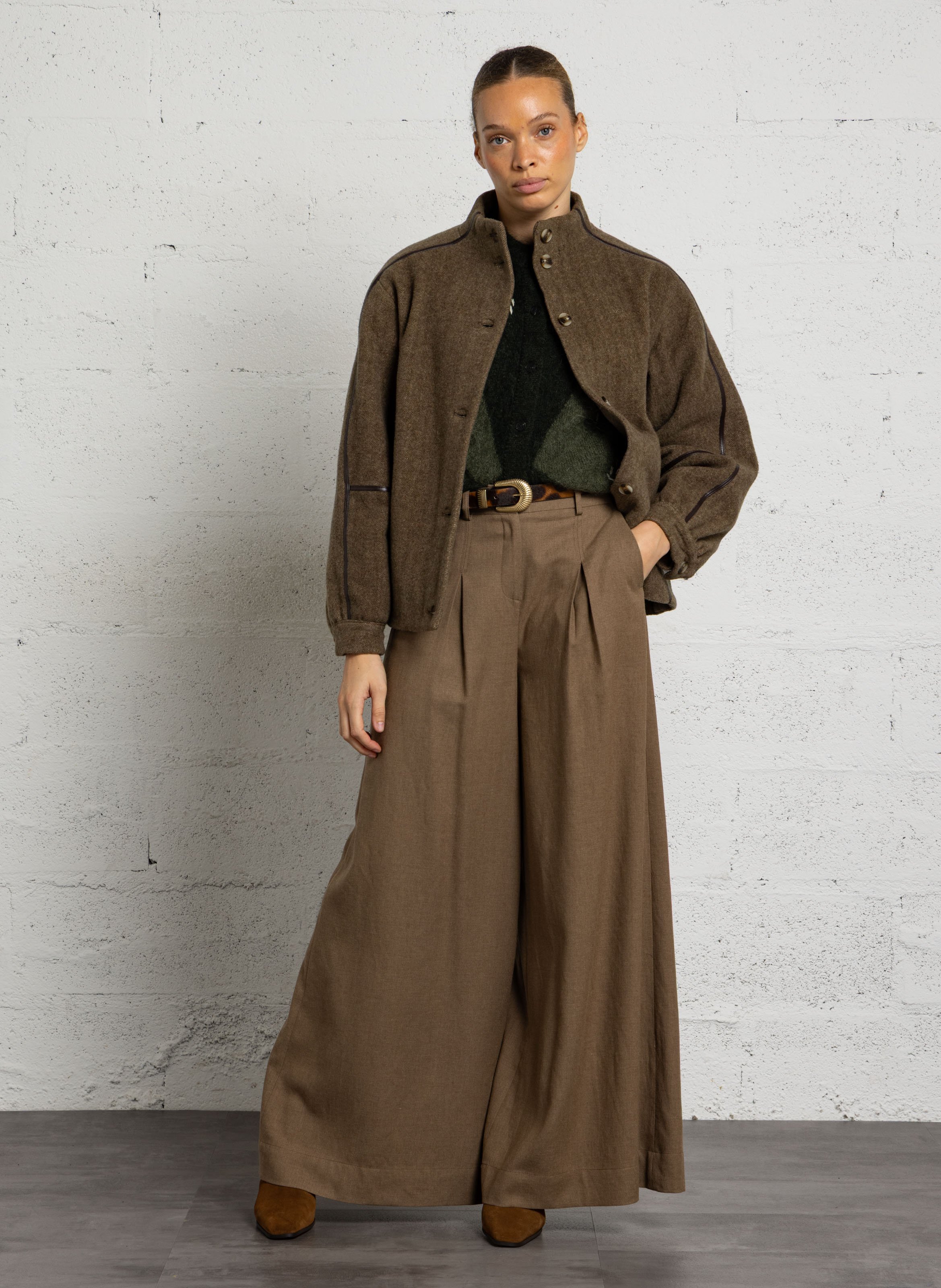 Manteau droit col montant en laine mélangée MAISON 123 Vert