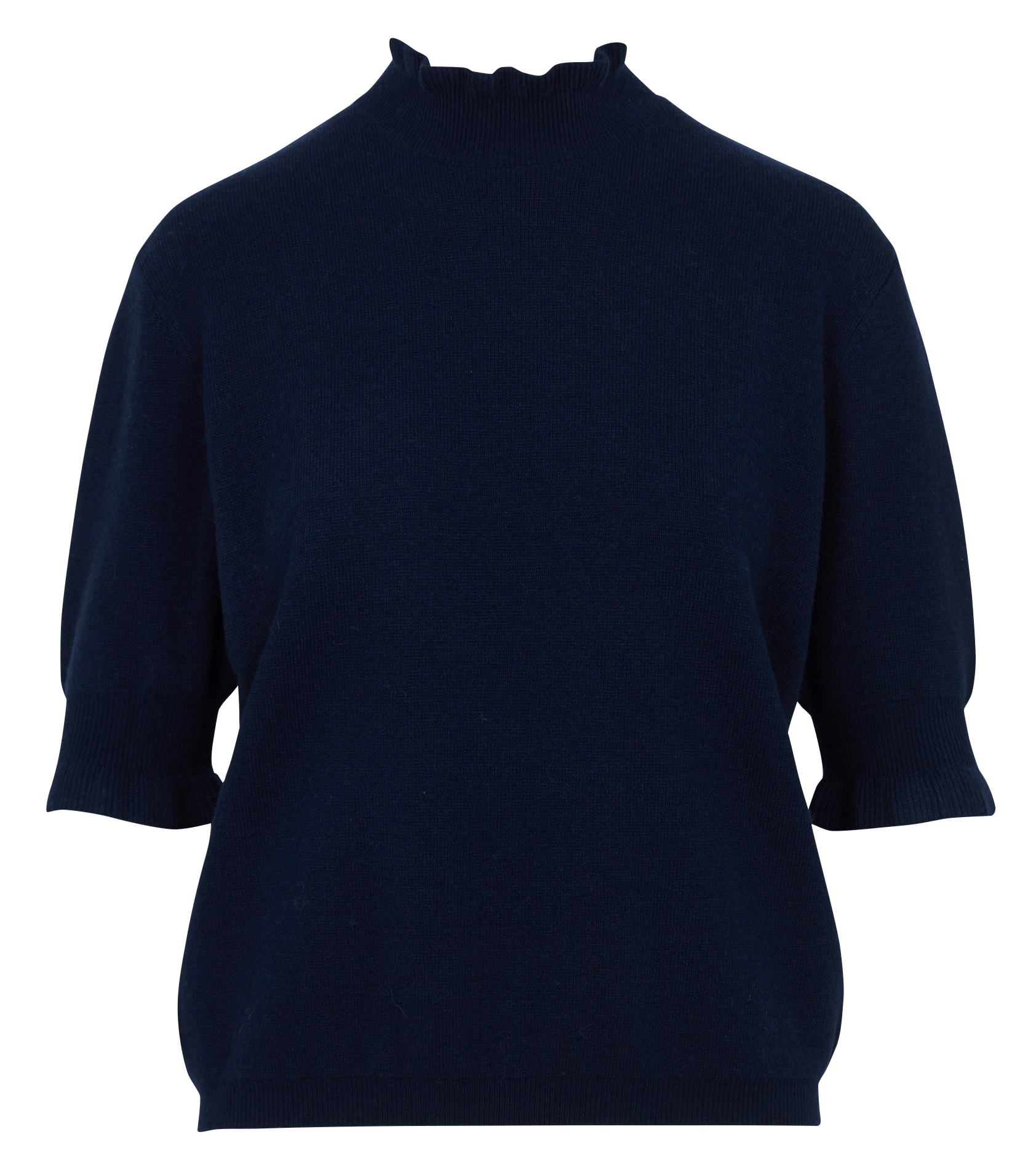Pull droit col montant à volants en cachemire HIRCUS Bleu