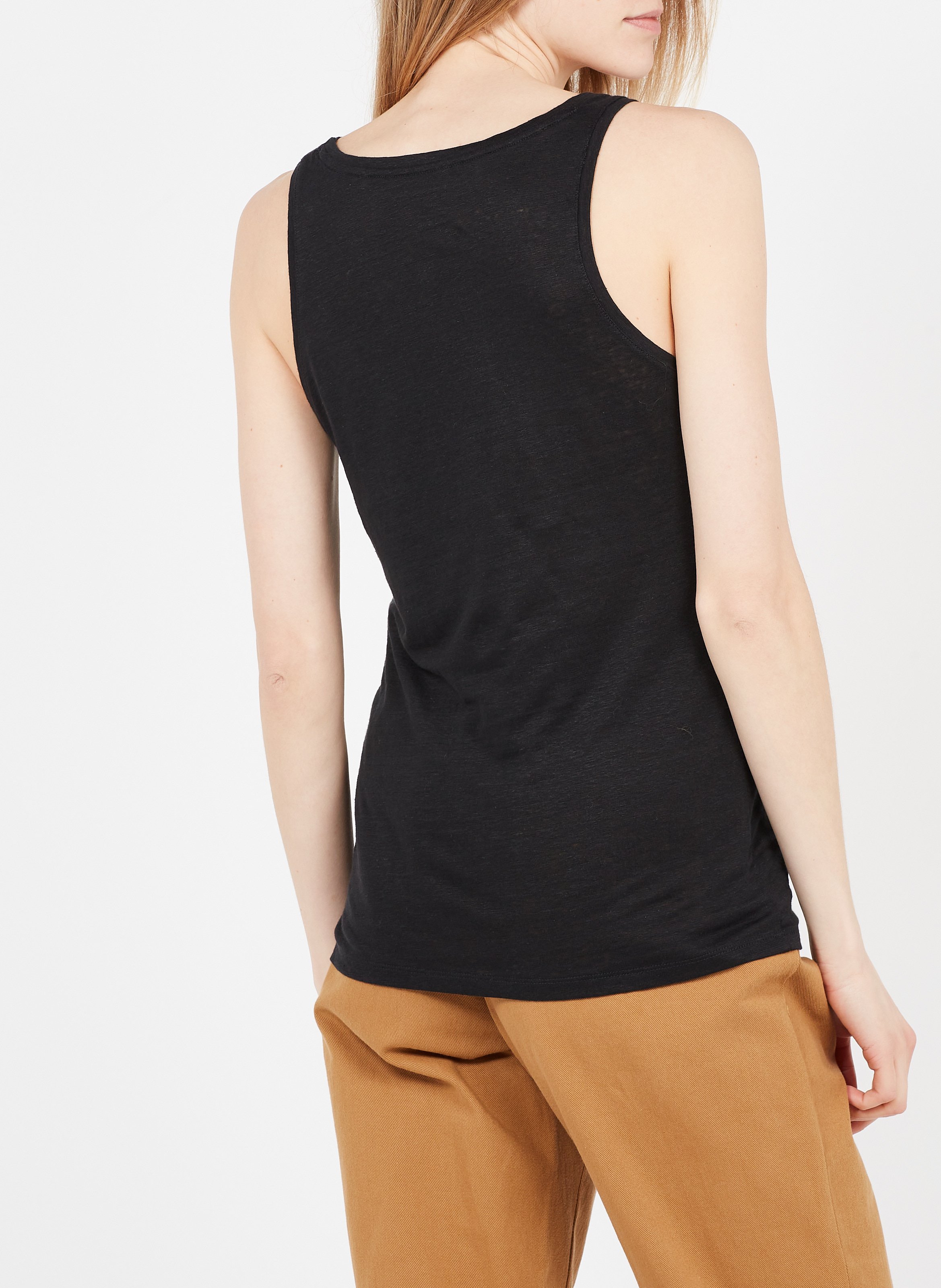 Stretch linen marl tank top with round neck MAJESTIC FILATURES Black