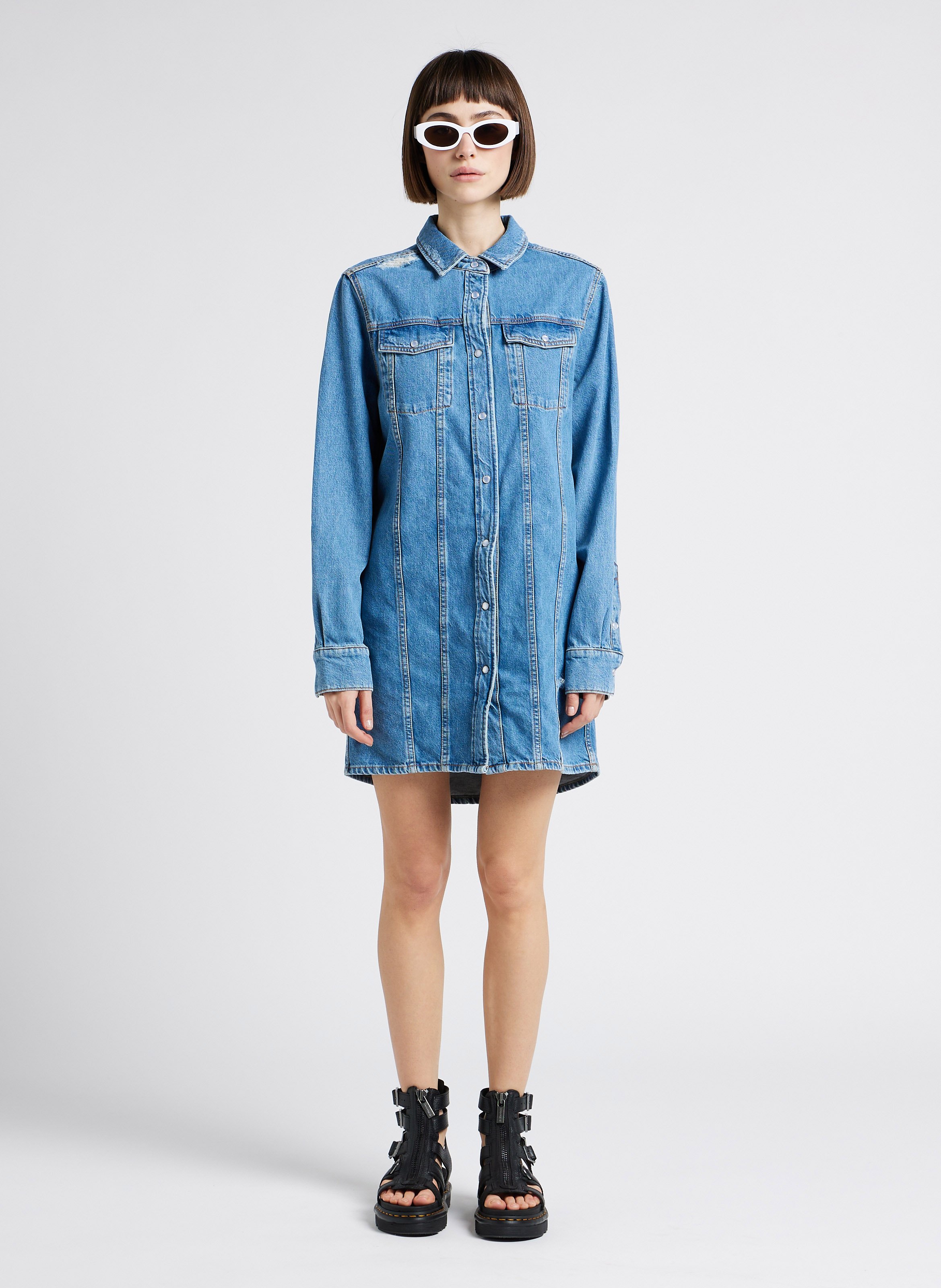 Robe chemise courte en jean IRO Jean Délavé