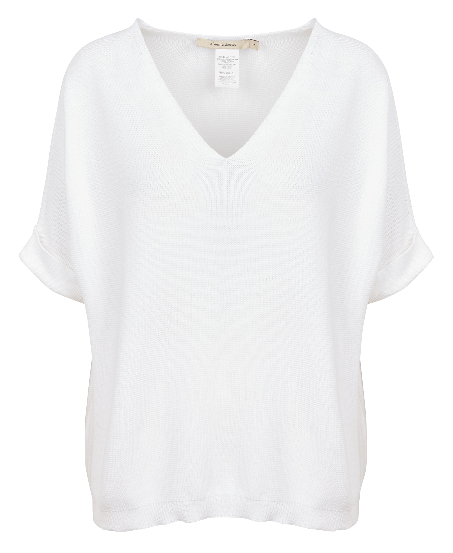 Loose-fit V-neck knit top  Blanc