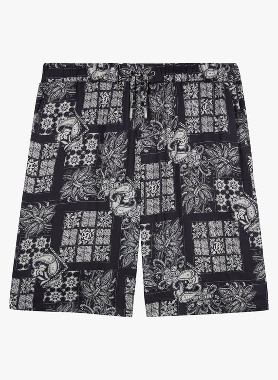 Short droit a imprime tapisserie Bleu