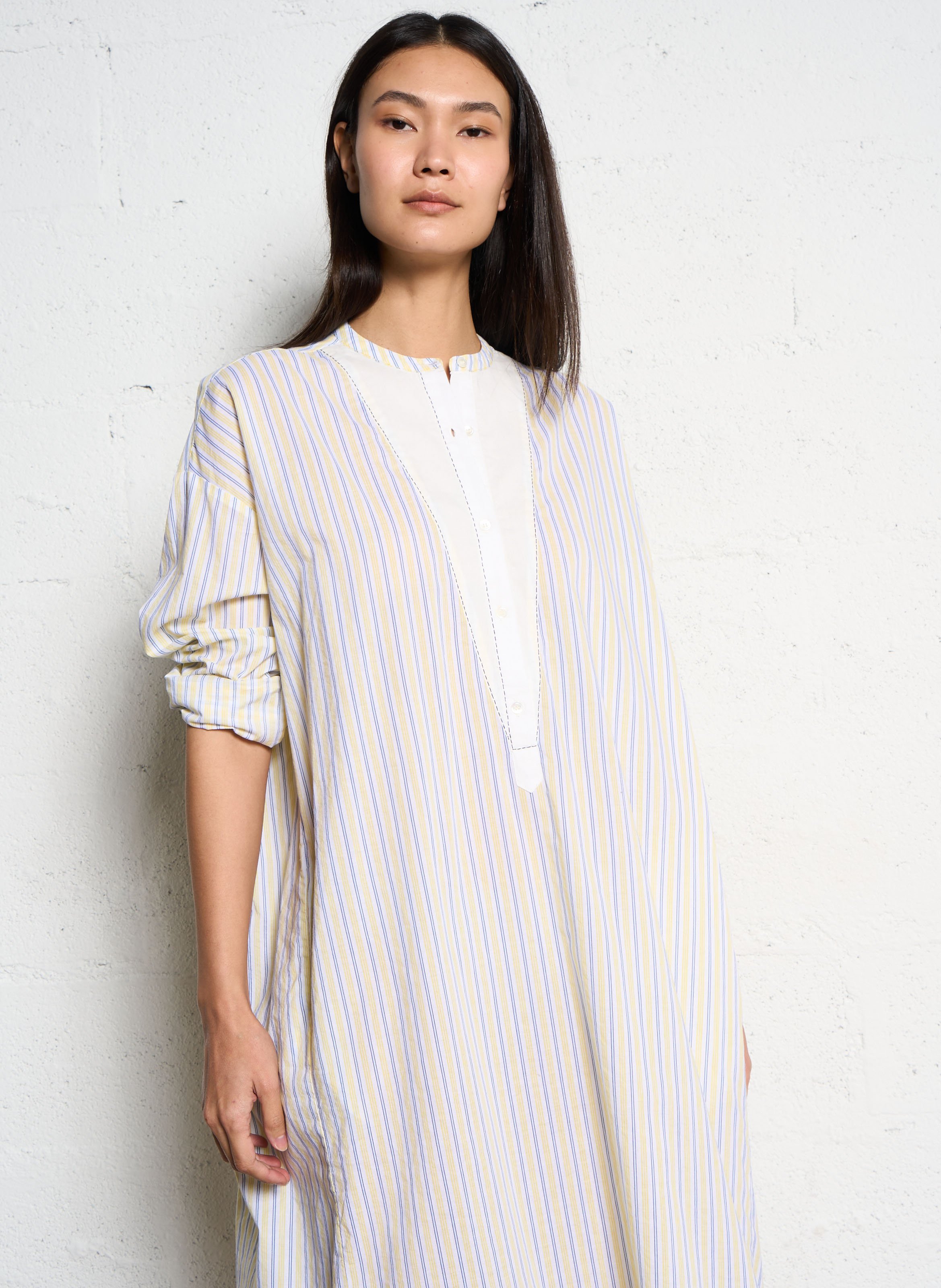 Long striped cotton dress V DE VINSTER Yellow