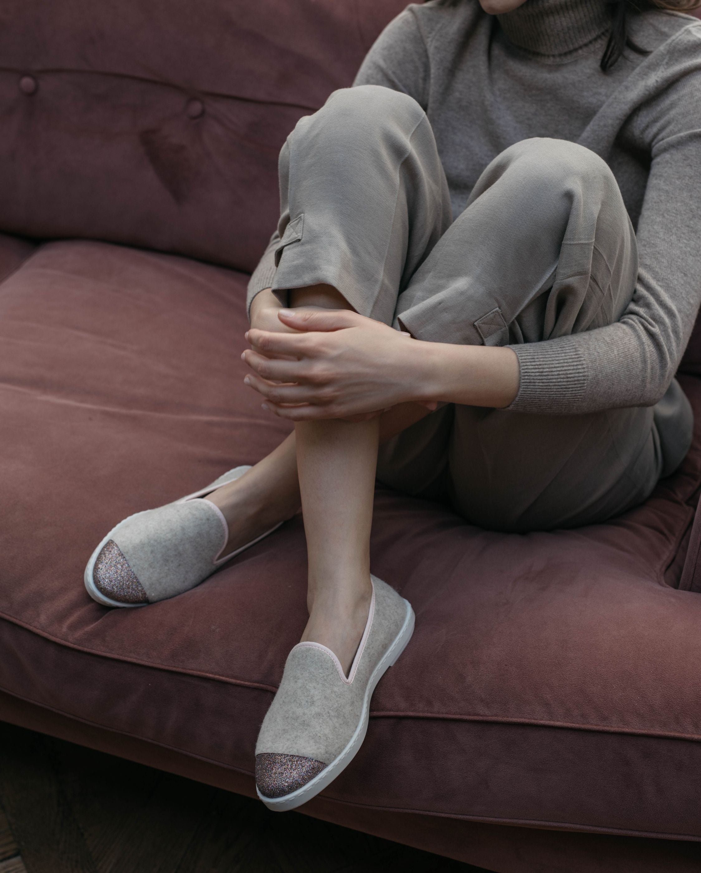 Women's wool slipper, beige with multicolored sequins ANGARDE Beige