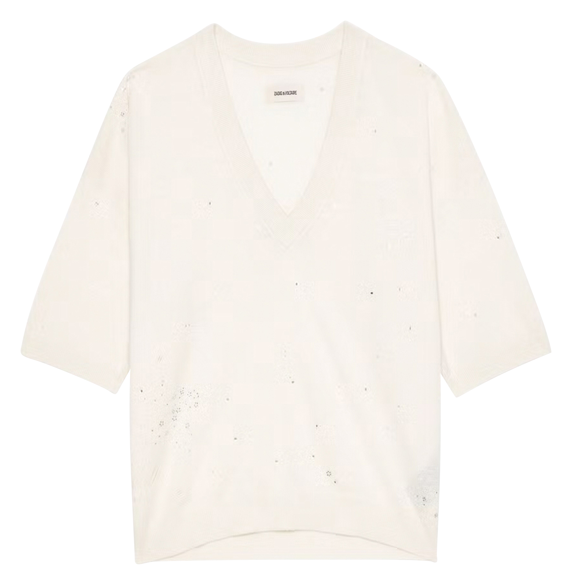 Top col V en lin et en coton mélangés ZADIG&VOLTAIRE Blanc