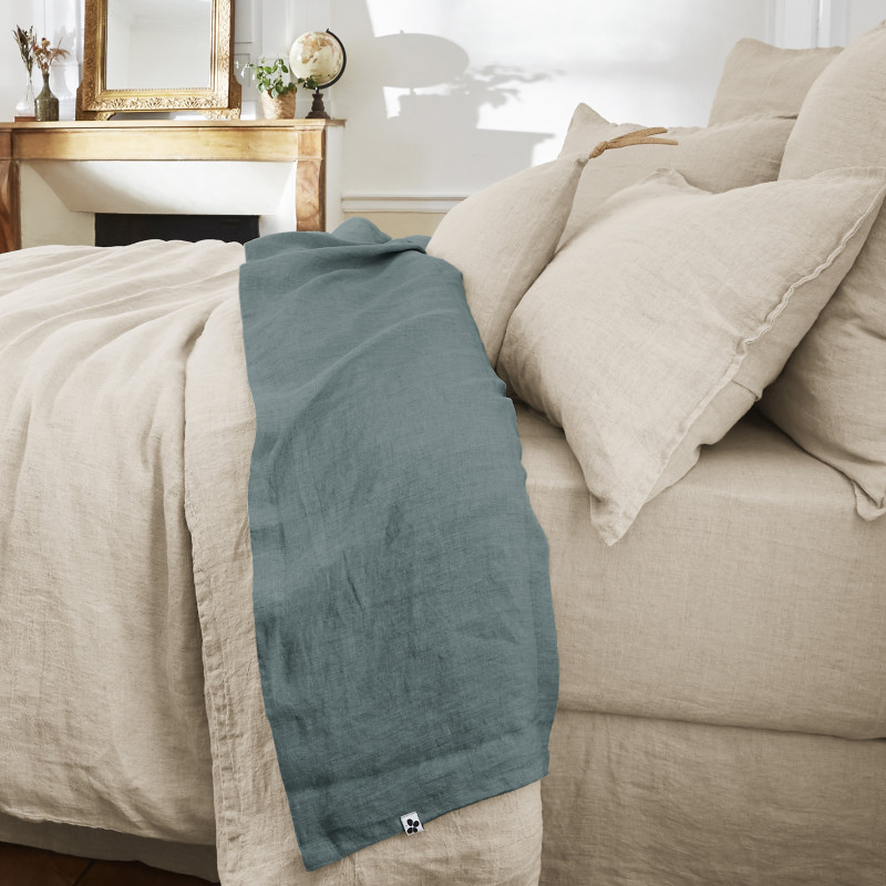 Flat sheet "soline" in washed linen, all sizes L'EFFET PAPILLON