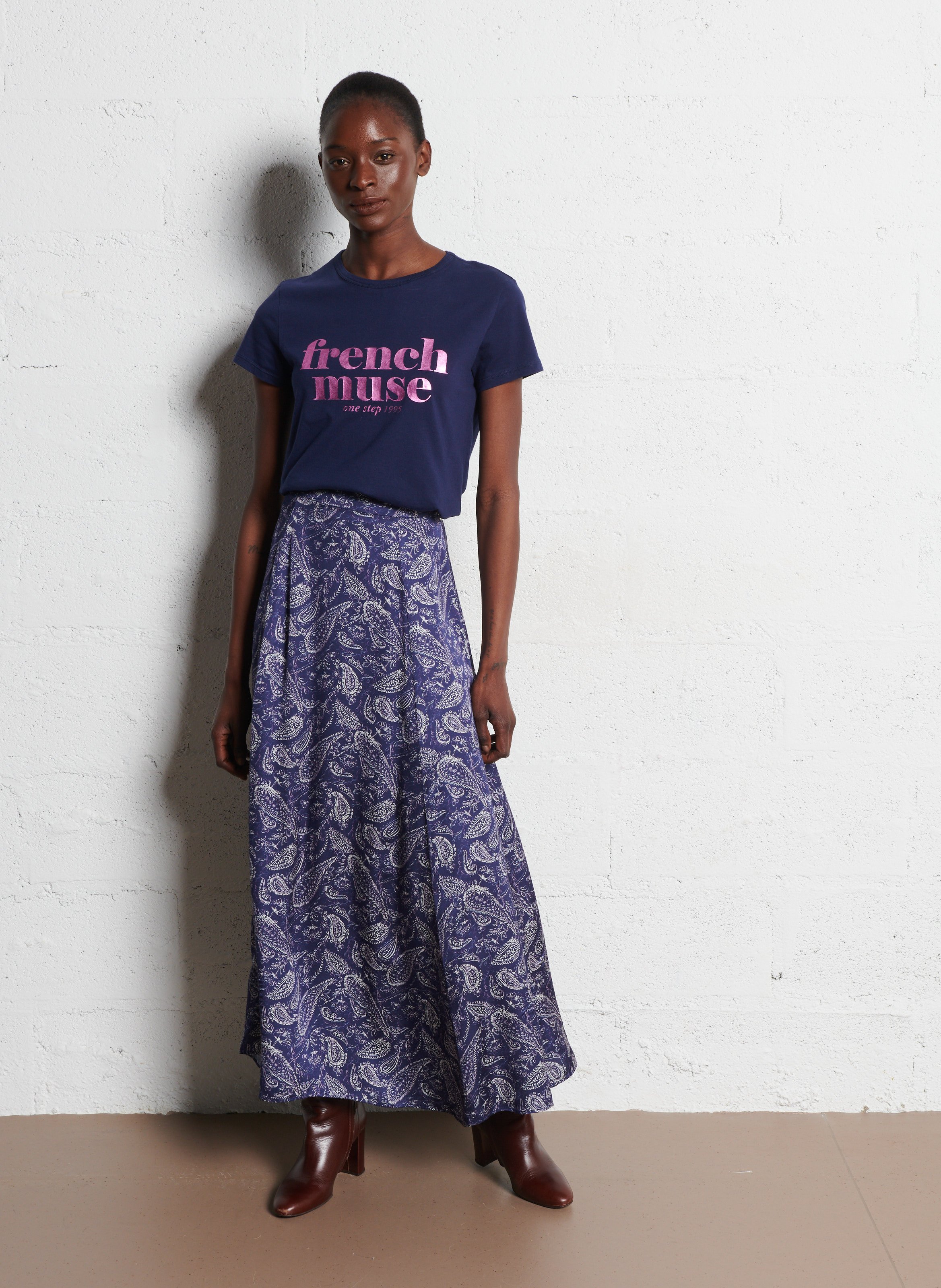 Straight cotton T-shirt ONE STEP Blue