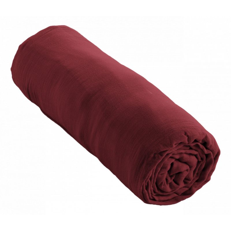 "Fitted sheet "Gaia" all sizes in "cotton gauze"" L'EFFET PAPILLON Red