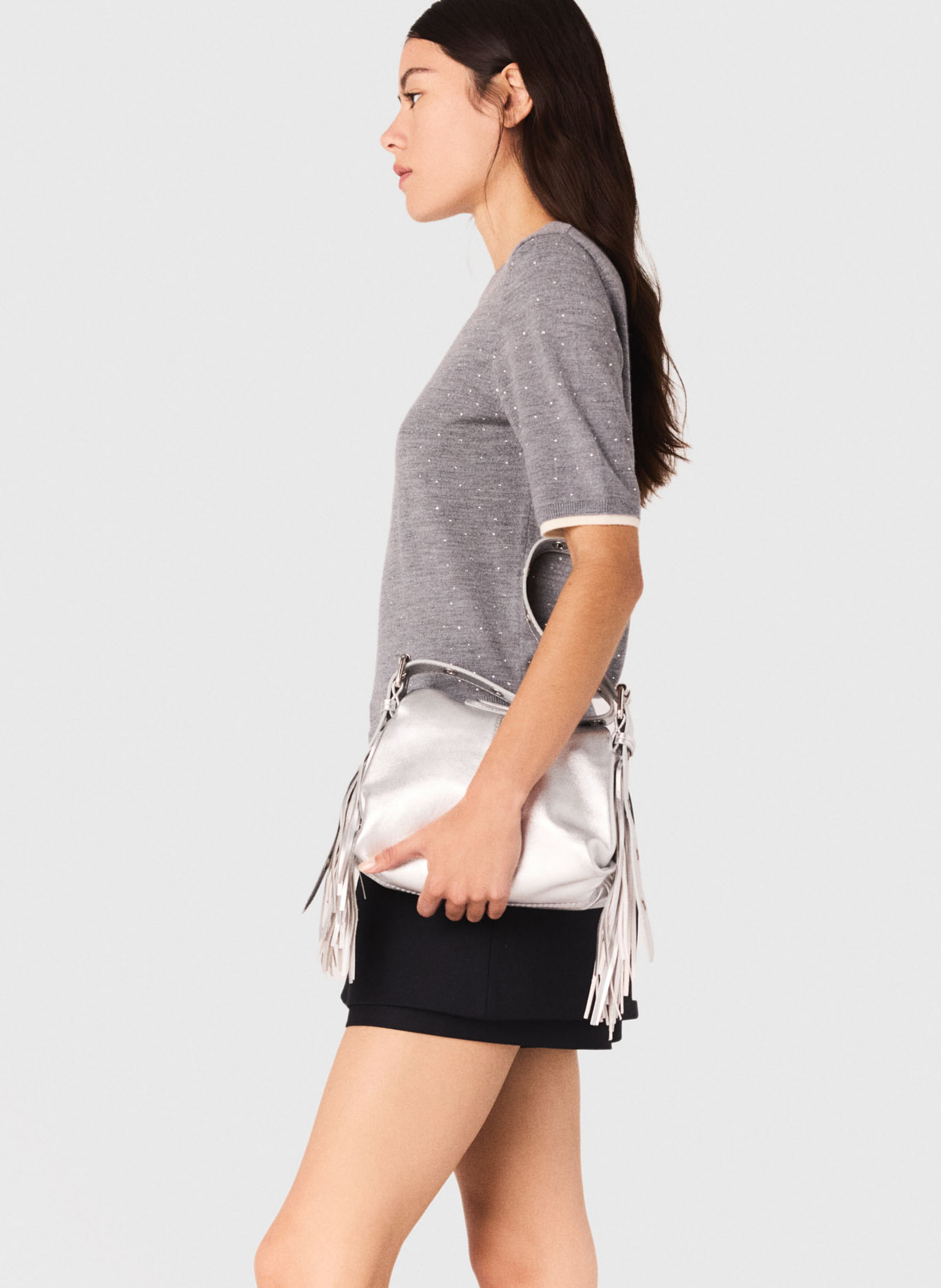 Pull col rond en laine mélangée MAJE Gris