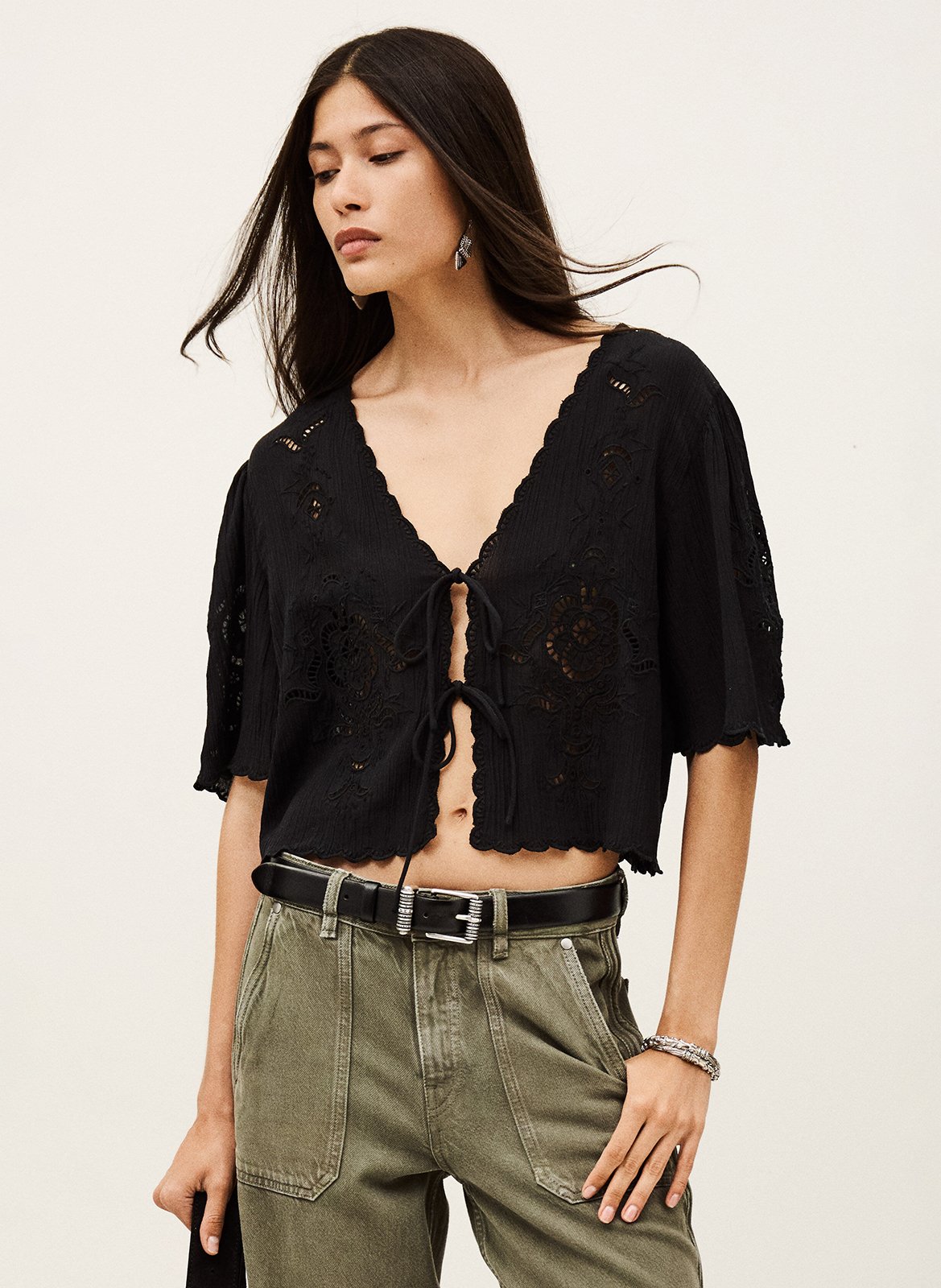 Top col v brodé BA&SH Noir